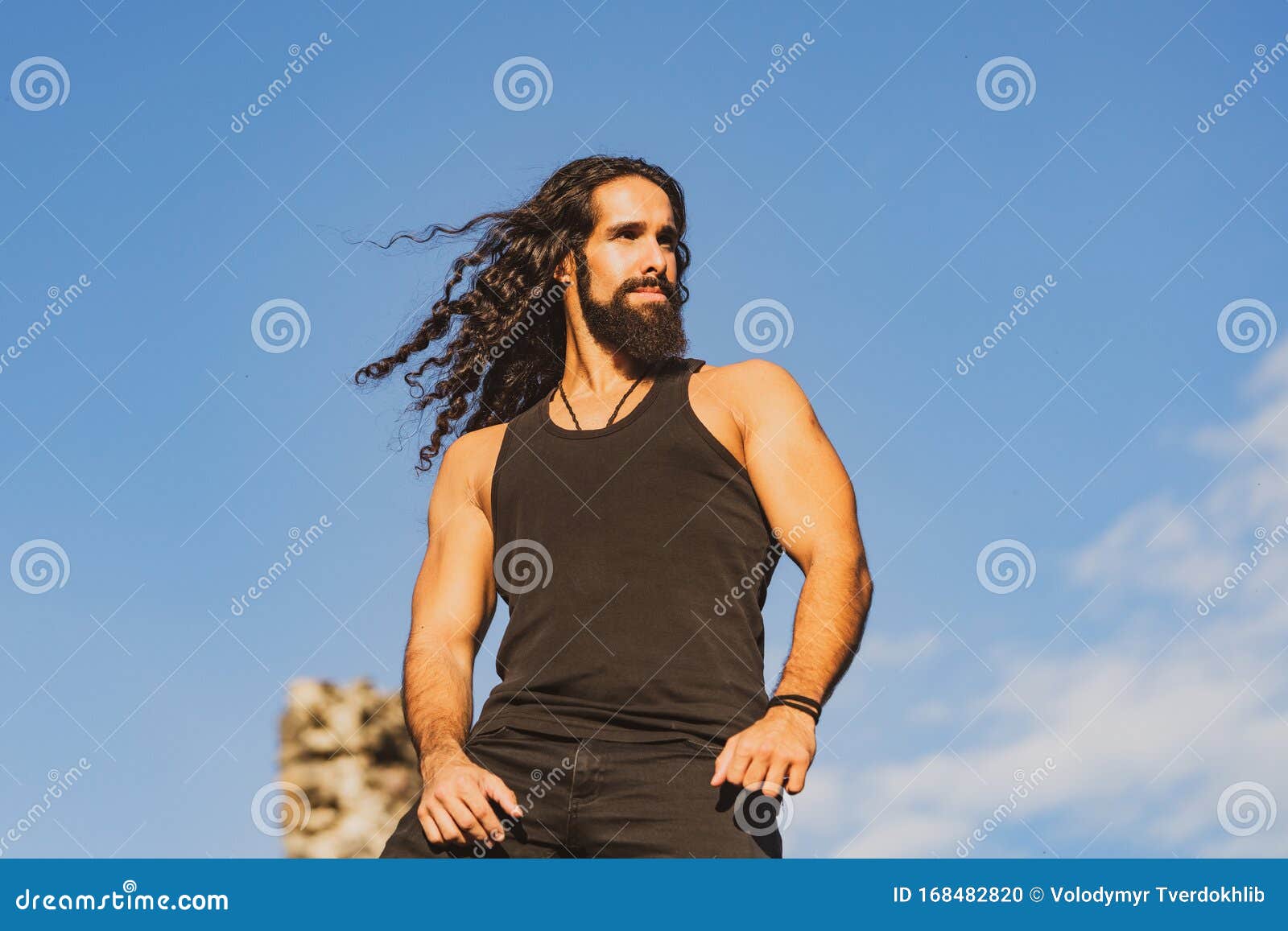 Handsome Bearded Man With Long Dark Hair Fashionable Man