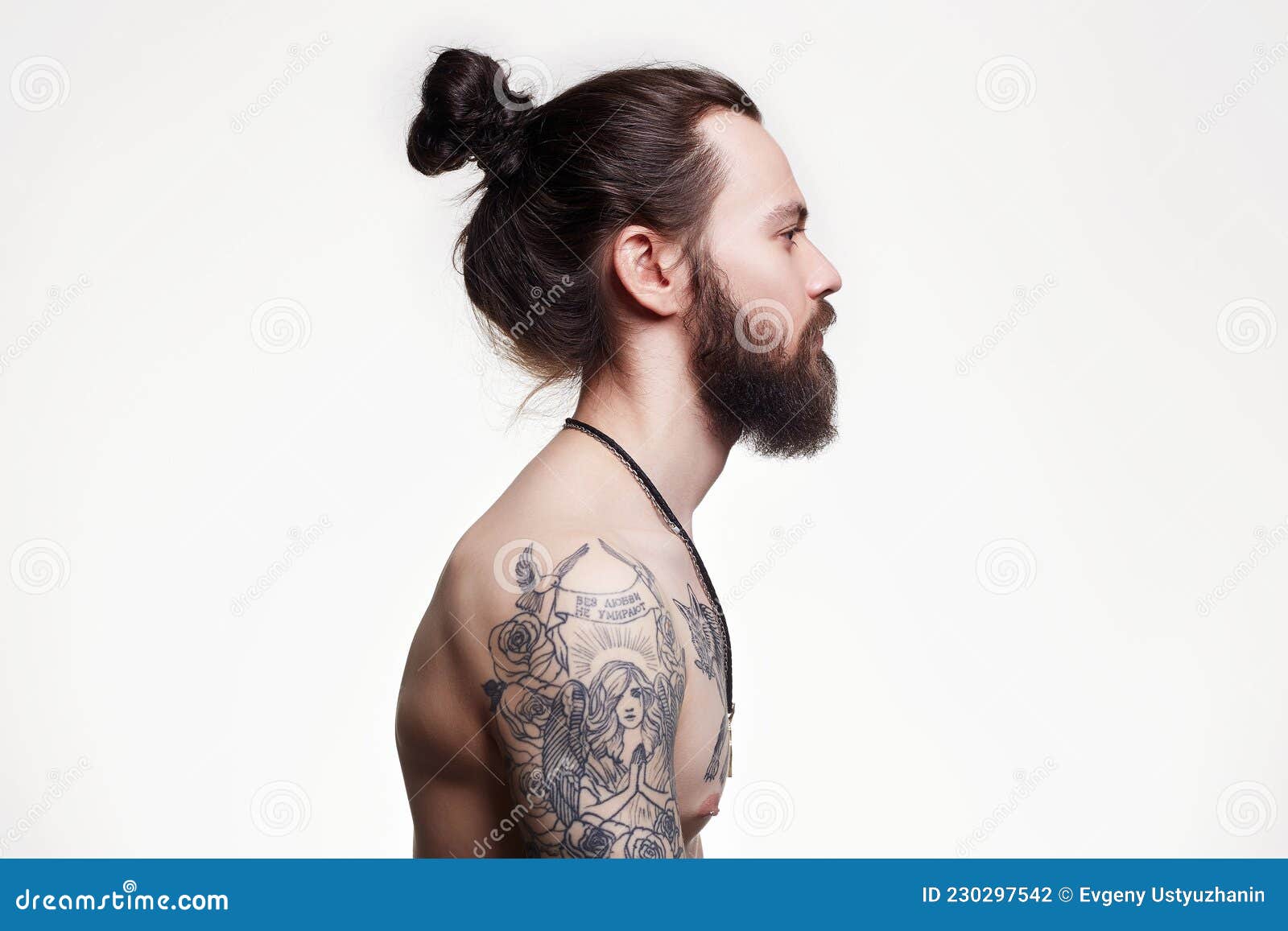 Handsome Bearded Man with Long Hair and Tattoo Stock Photo - Image of cute,  male: 230297542