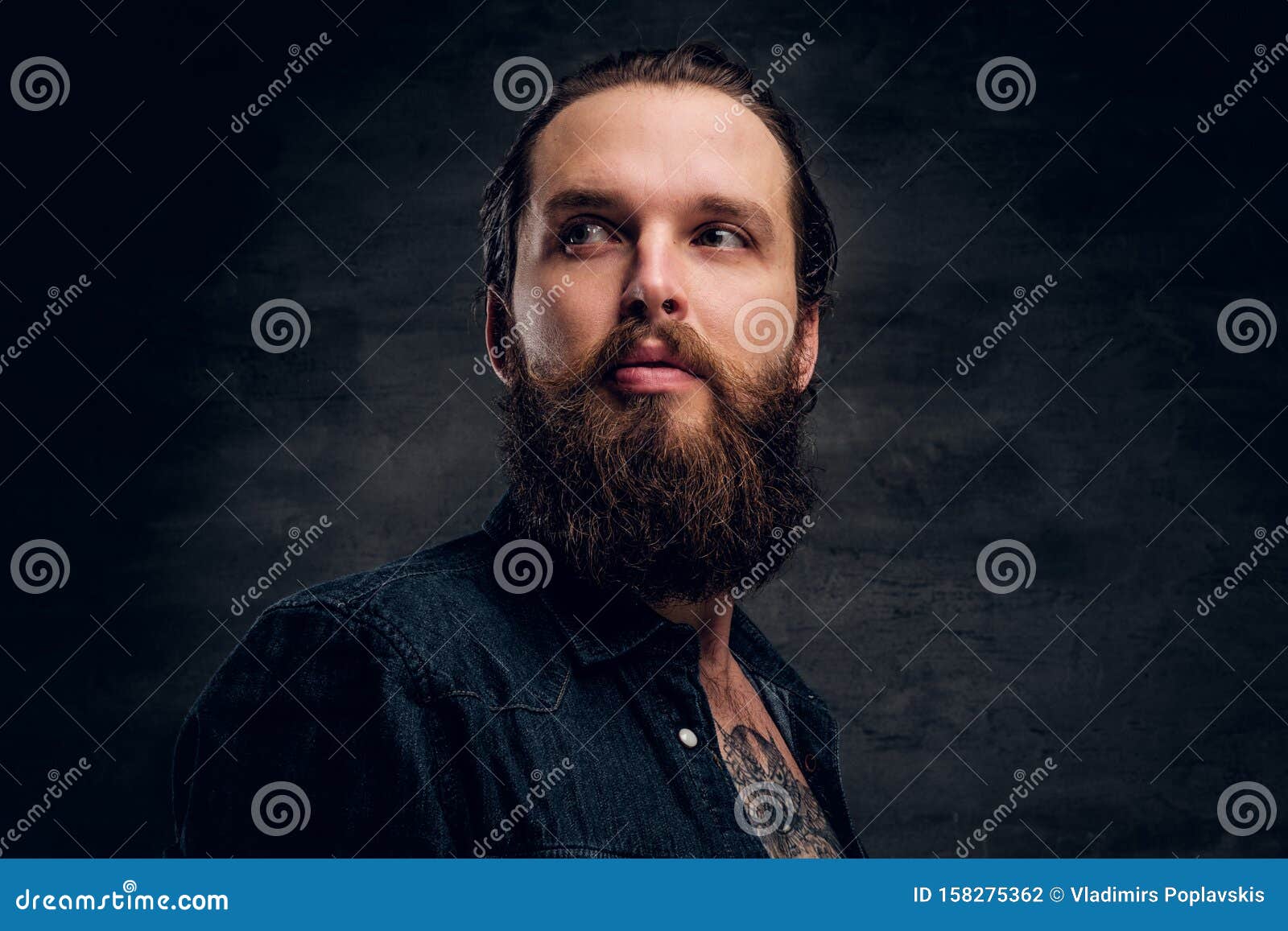 Bearded Man is Posing for Photographer at Dark Photo Studio. Stock ...