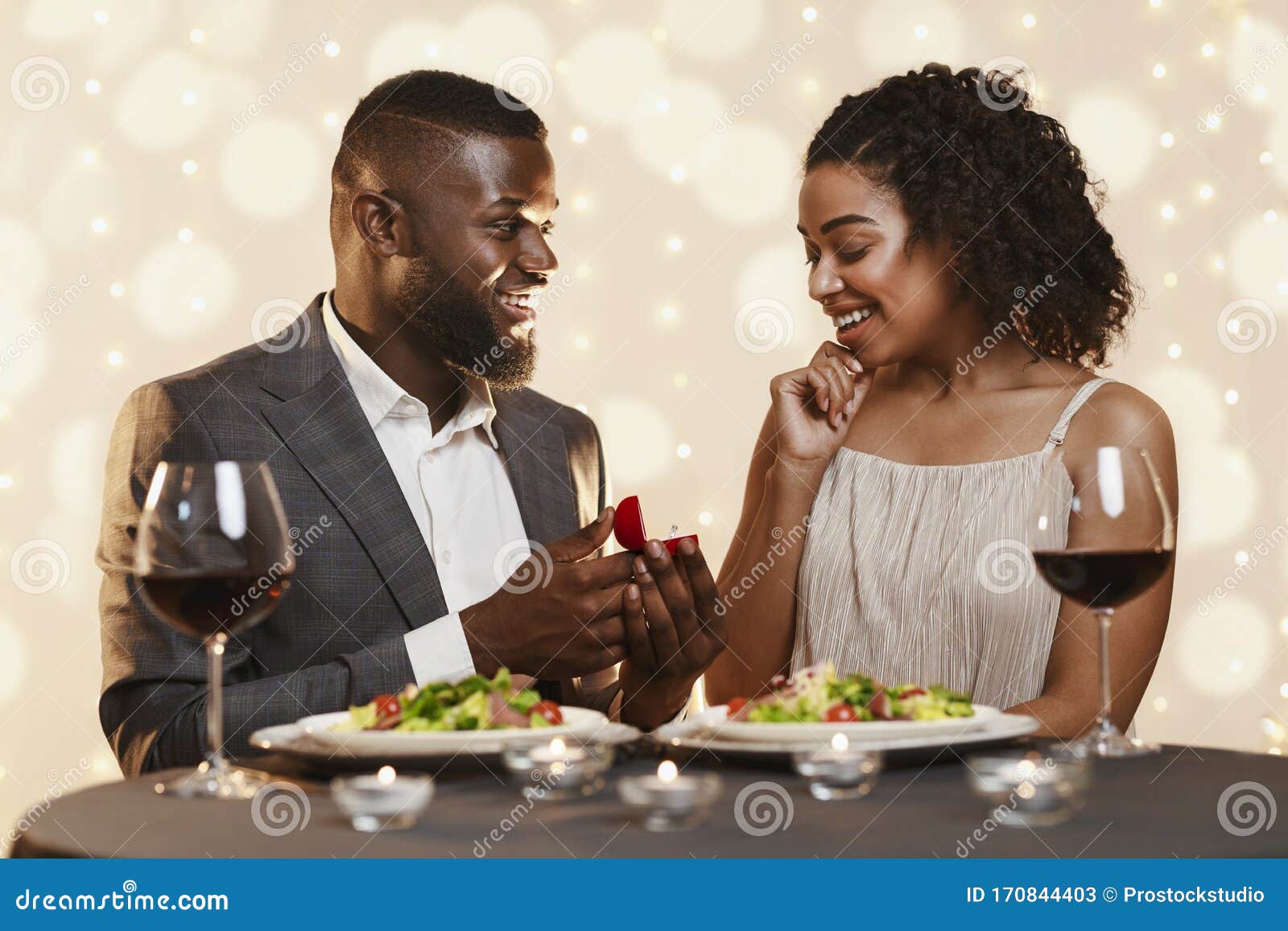 Handsome Black Man Making Marriage Proposal To His Beautiful Woman