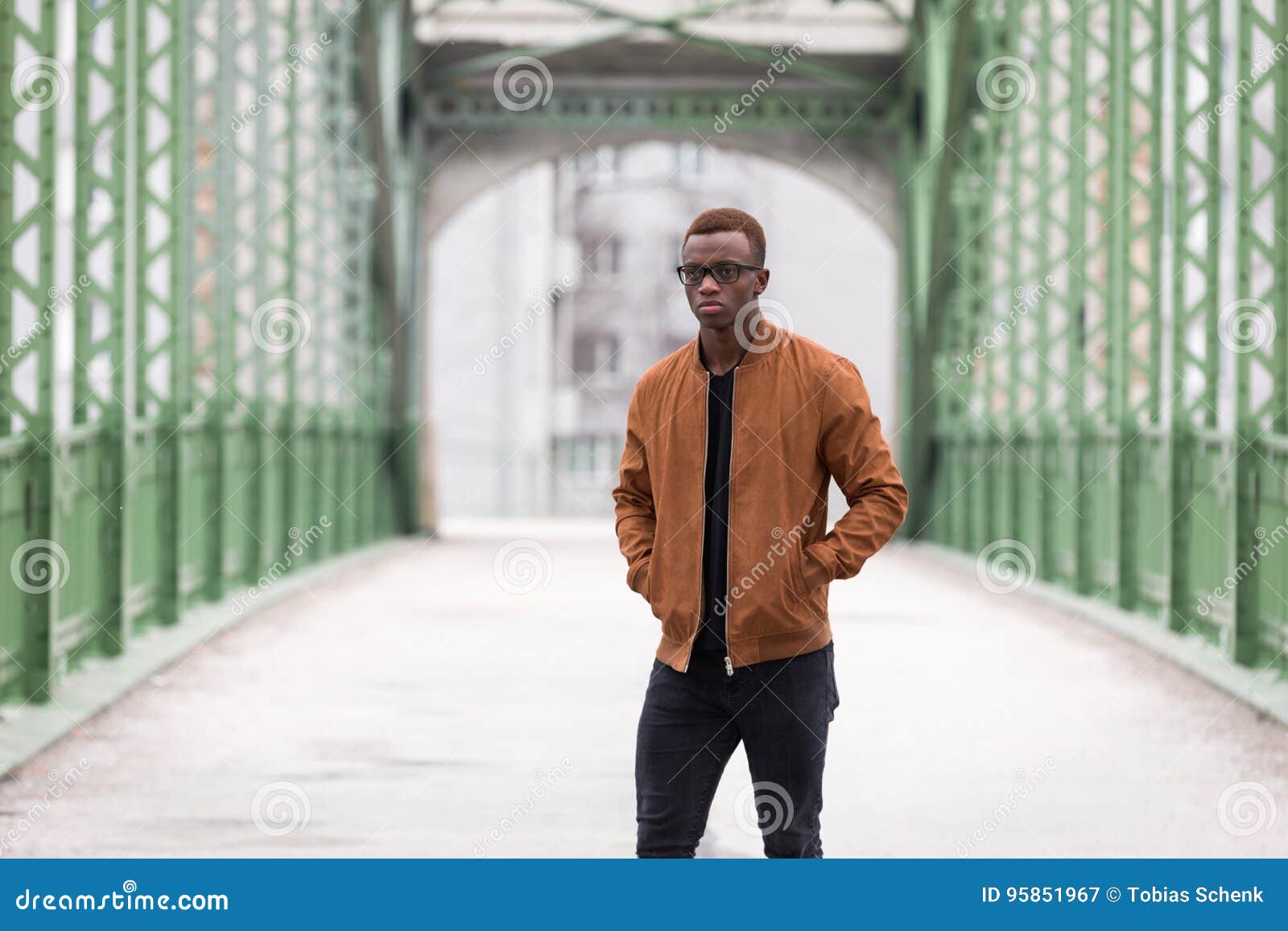 Handsome Black Man Posing on Street Stock Image - Image of bridge ...