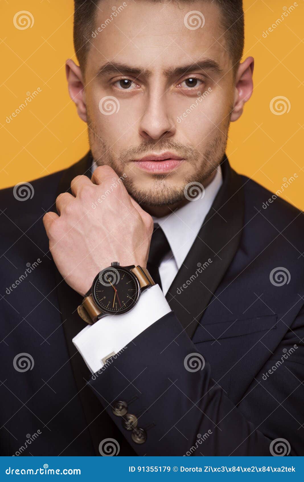 Handsome Business Man in a Business Suit Stock Image - Image of watch ...