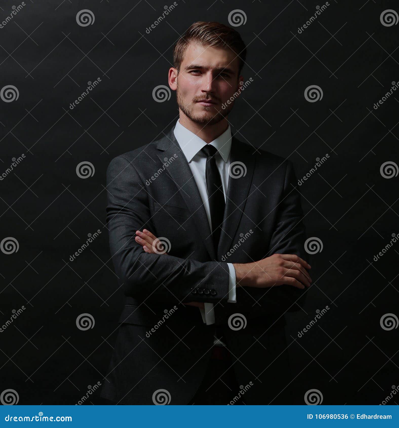 Handsome Successful Business Man Isolated on Black with Arms Cr Stock ...