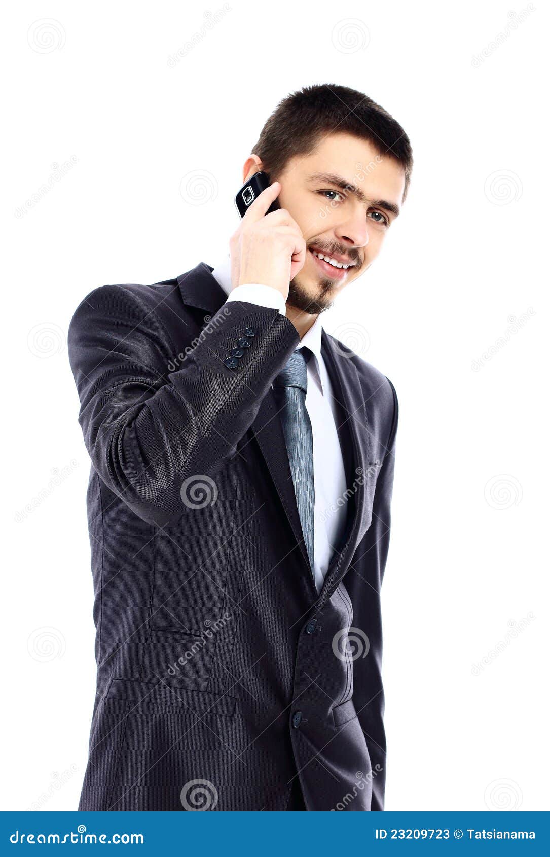 Handsome Business Man Using Cell Phone, Smiling Stock Image - Image of