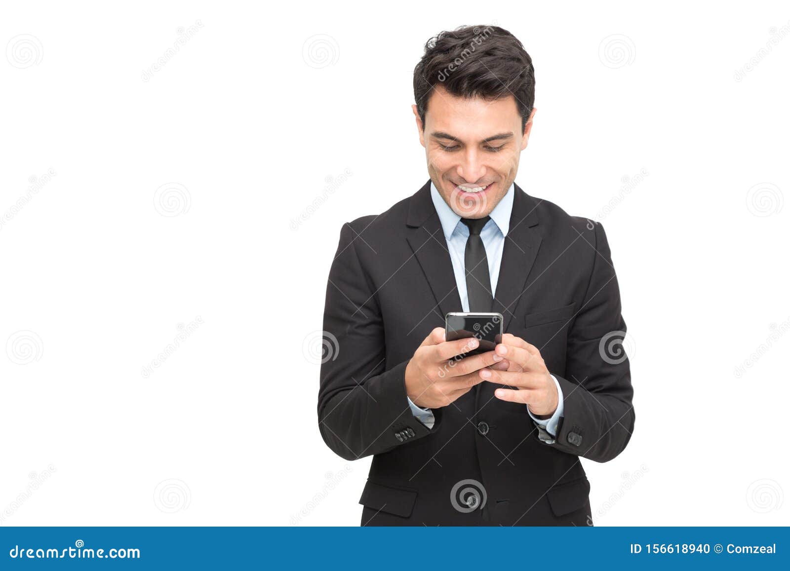 handsome businessman checking emails and reading message on mobile phone
