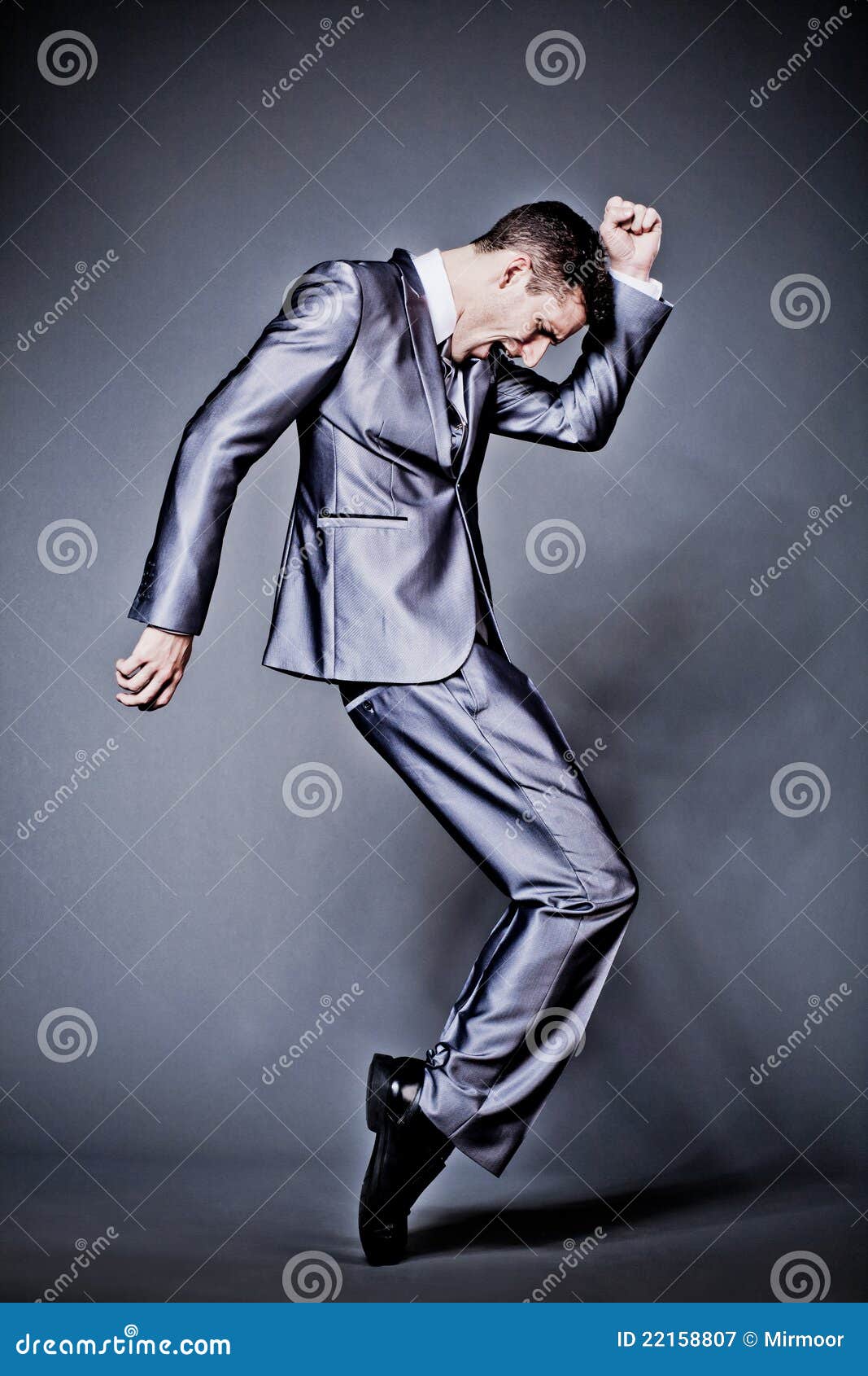 Handsome Businessman in Silver Suit Dancing. Stock Image Image of
