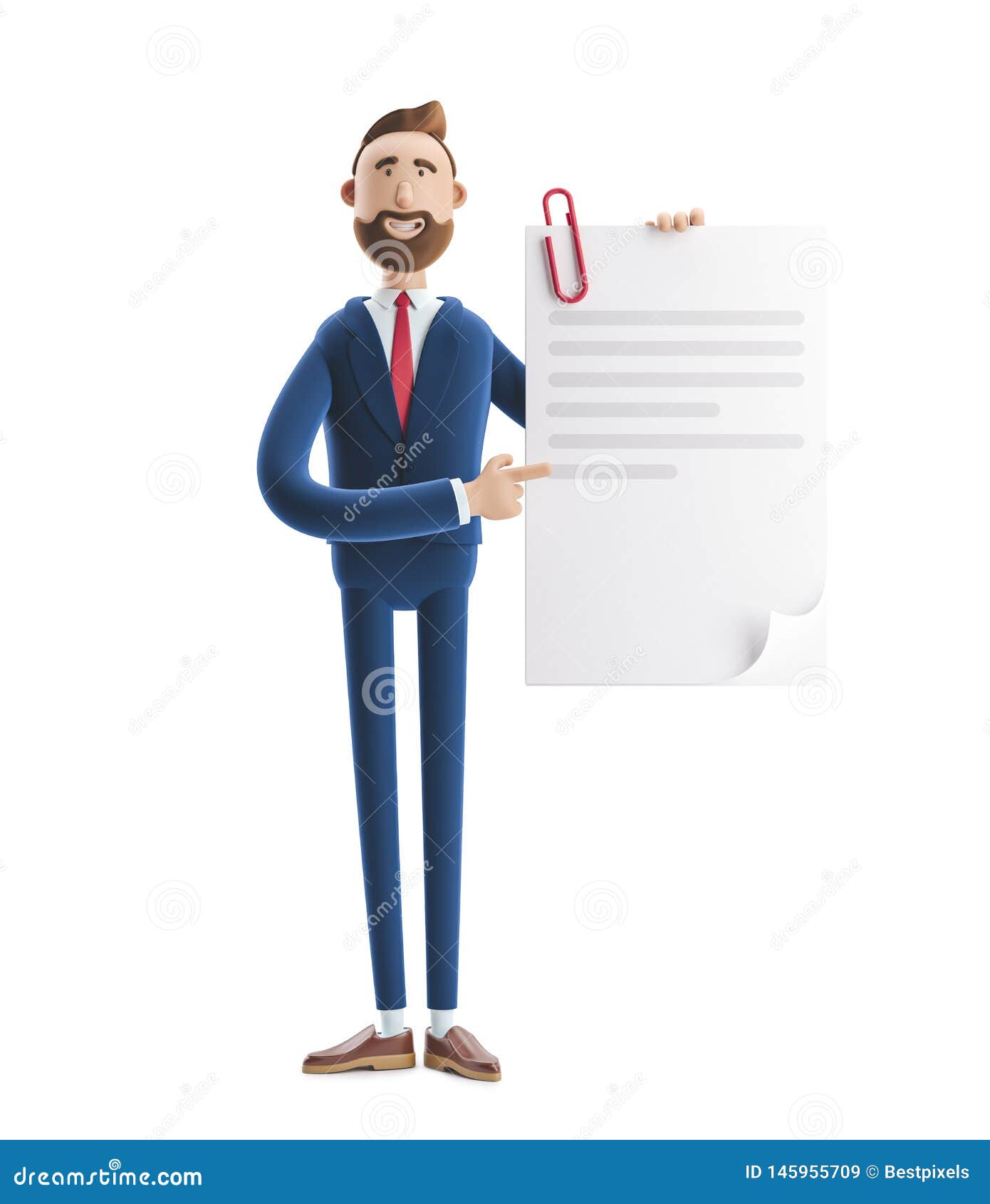3d Illustration. Handsome Businessman Billy Holds a Completed Document.  Stock Illustration - Illustration of isolated, finance: 145955709