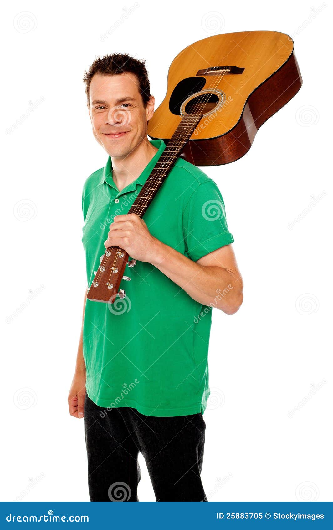 Handsome Casual Man with Guitar on Shoulders Stock Image Image of