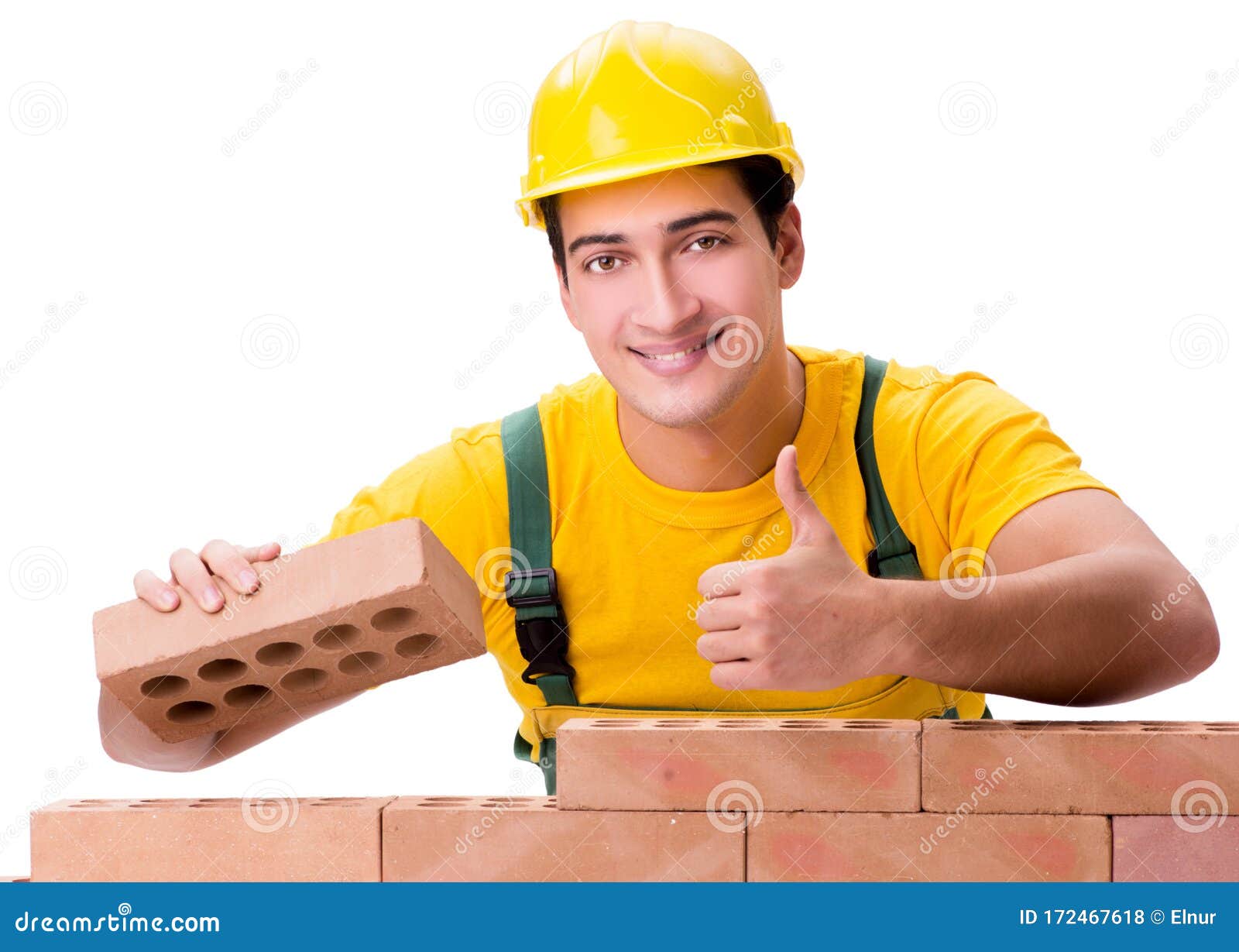 Handsome Construction Worker Building Brick Wall Stock Photo Image of