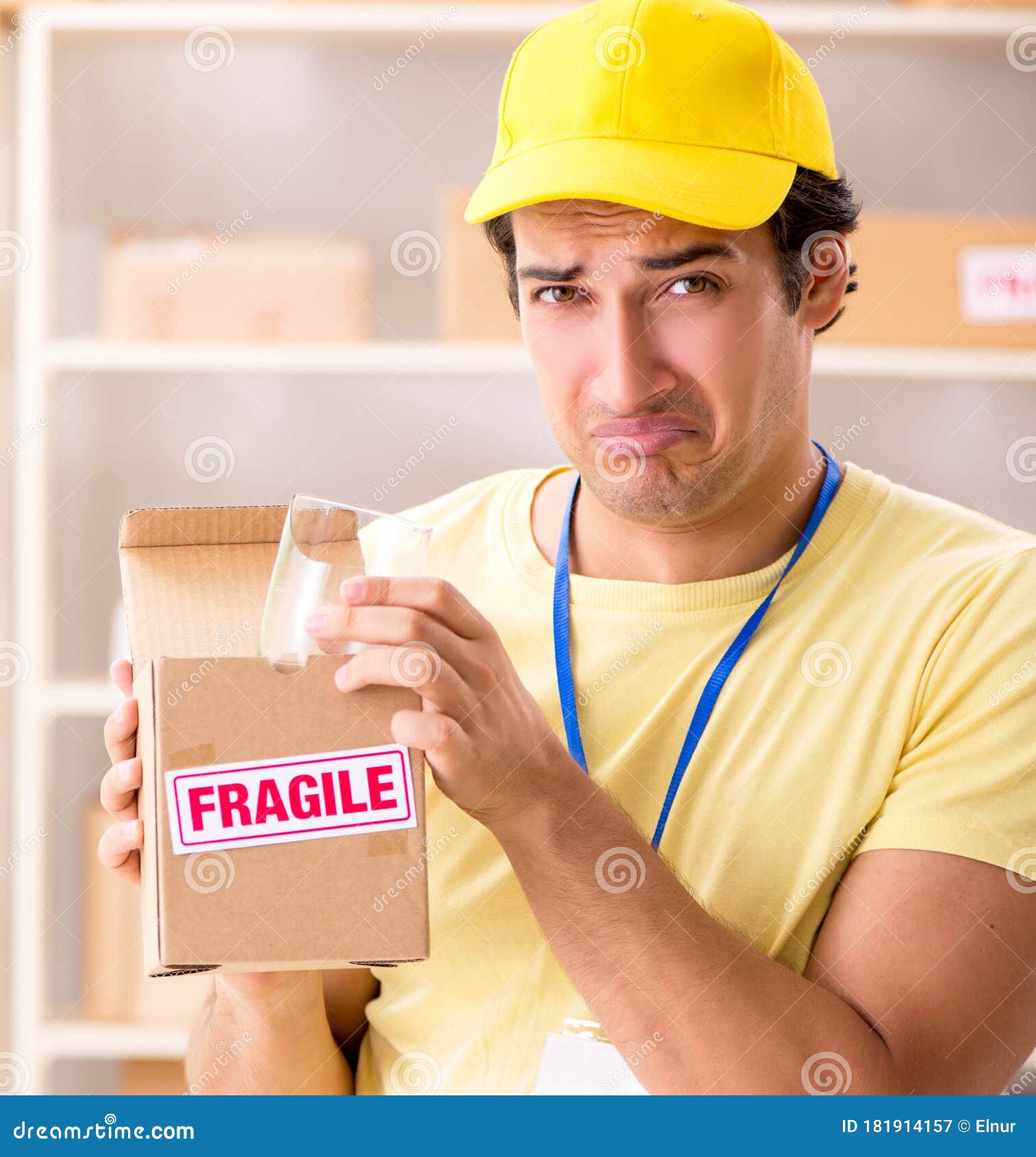 Handsome Contractor Working in Box Delivery Relocation Service Stock