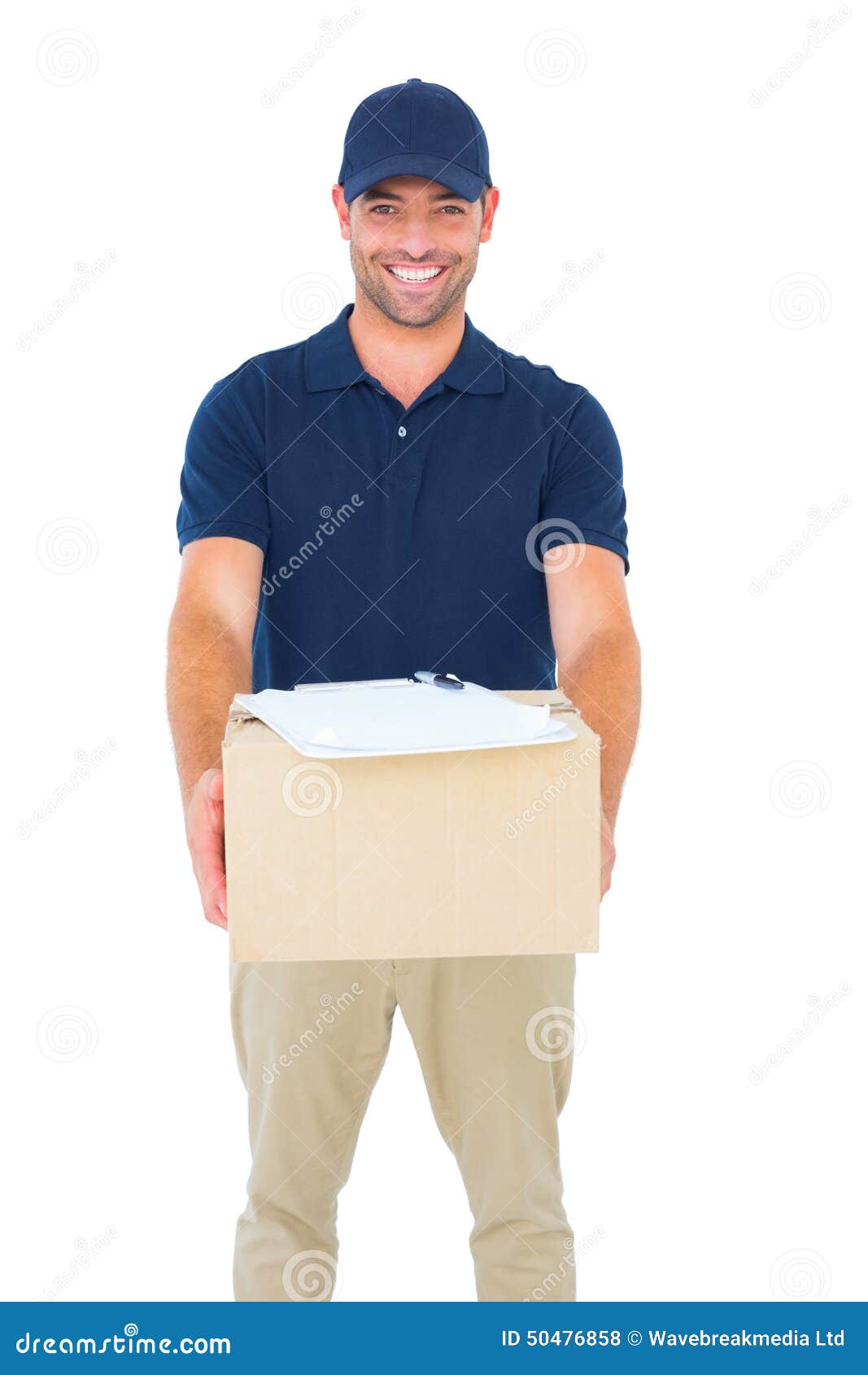 Handsome Courier Man with Parcel Stock Photo Image of happiness