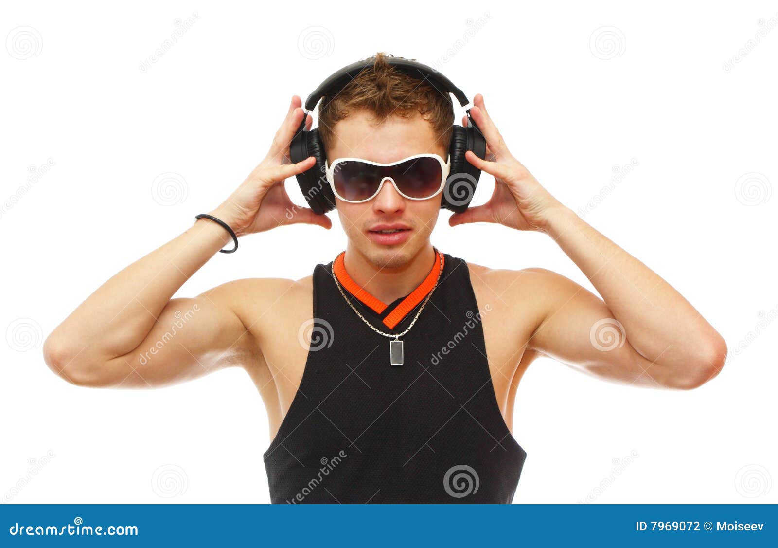 Handsome DJ in Sunglasses and Headphones Stock Photo Image of music