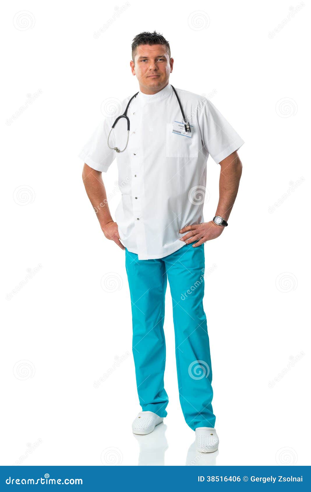 Handsome Doctor in Work Clothing Stock Photo Image of indoors