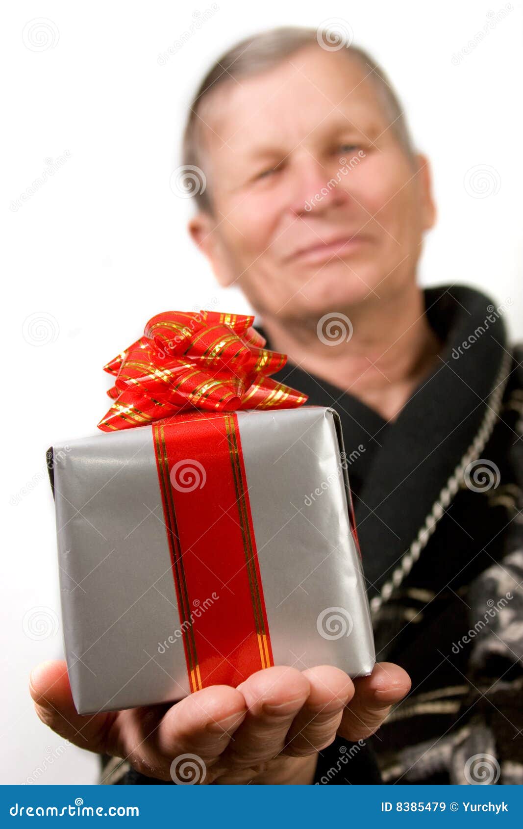 Handsome Elderly Man Holding Gift Boxes Stock Image Image of grandpa