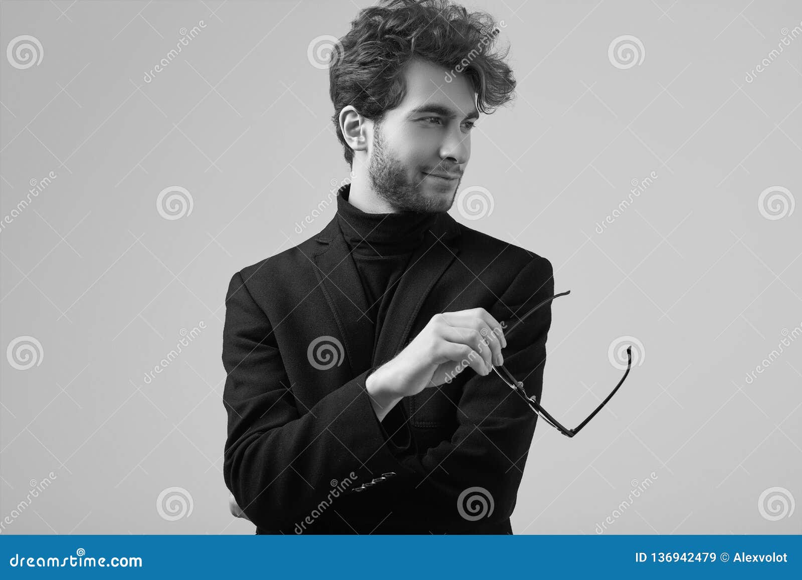 Handsome Elegant Man with Curly Hair Wearing Suit and Glasses Stock Image - Image of modern, company: 136942479 Handsome Elegant Man with Curly Hair Wearing Suit and Glasses Stock Image - Image of modern, company: 136942479