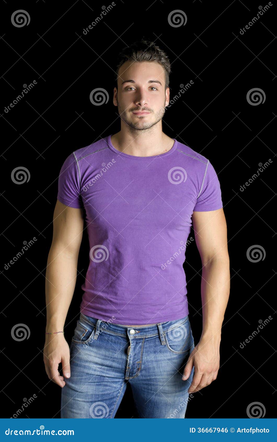 Download Handsome Friendly Young Man Standing In T-shirt And Jeans ...