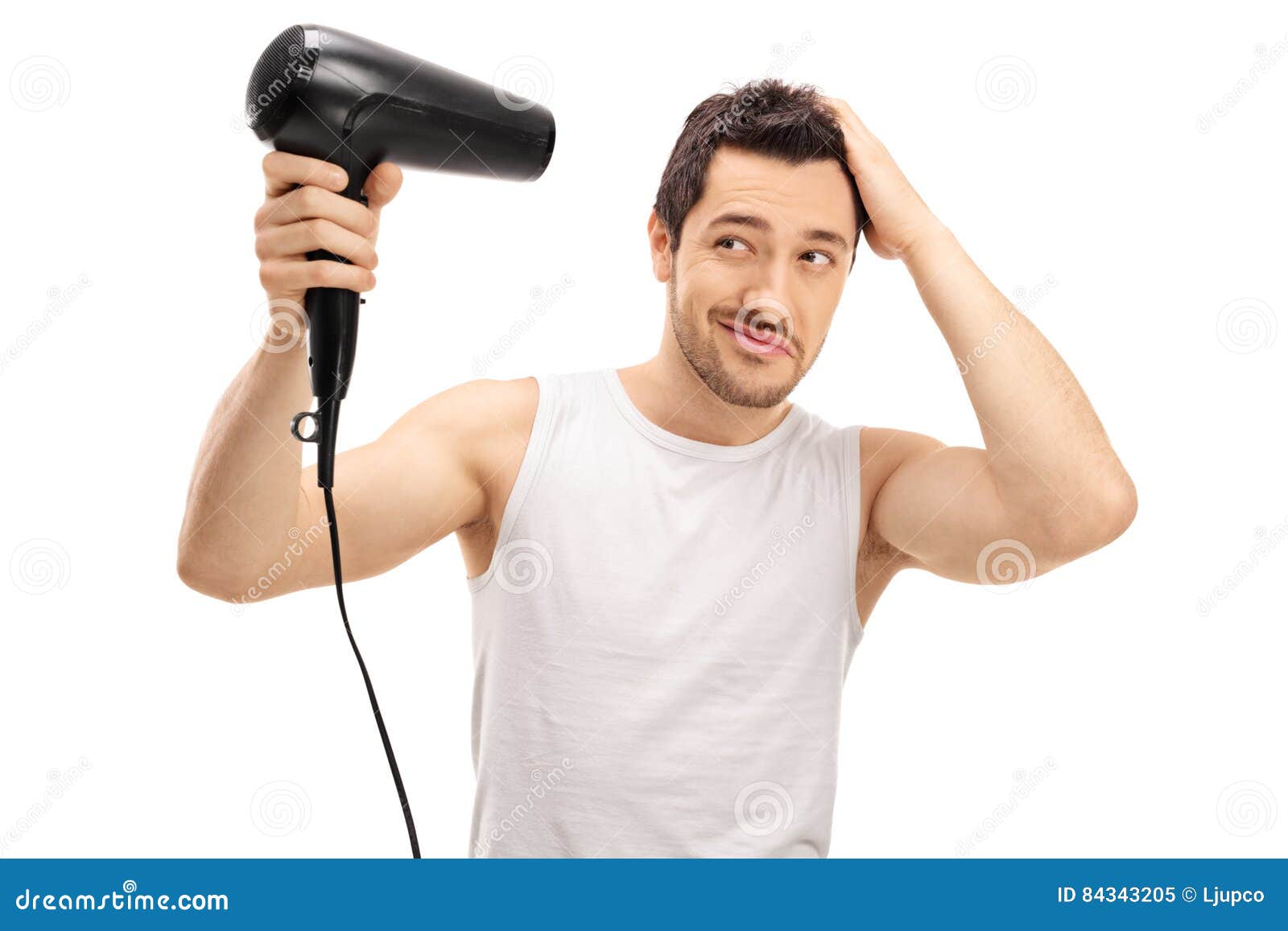Handsome Guy Blow Drying His Hair Stock Image Image of lifestyle