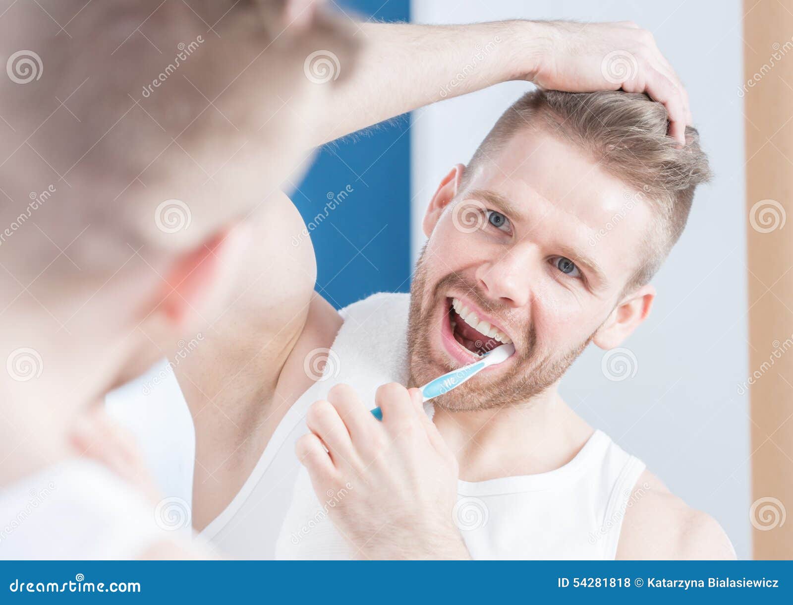 Handsome Guy Brushing His Teeth Stock Photo Image of fresh, caucasian