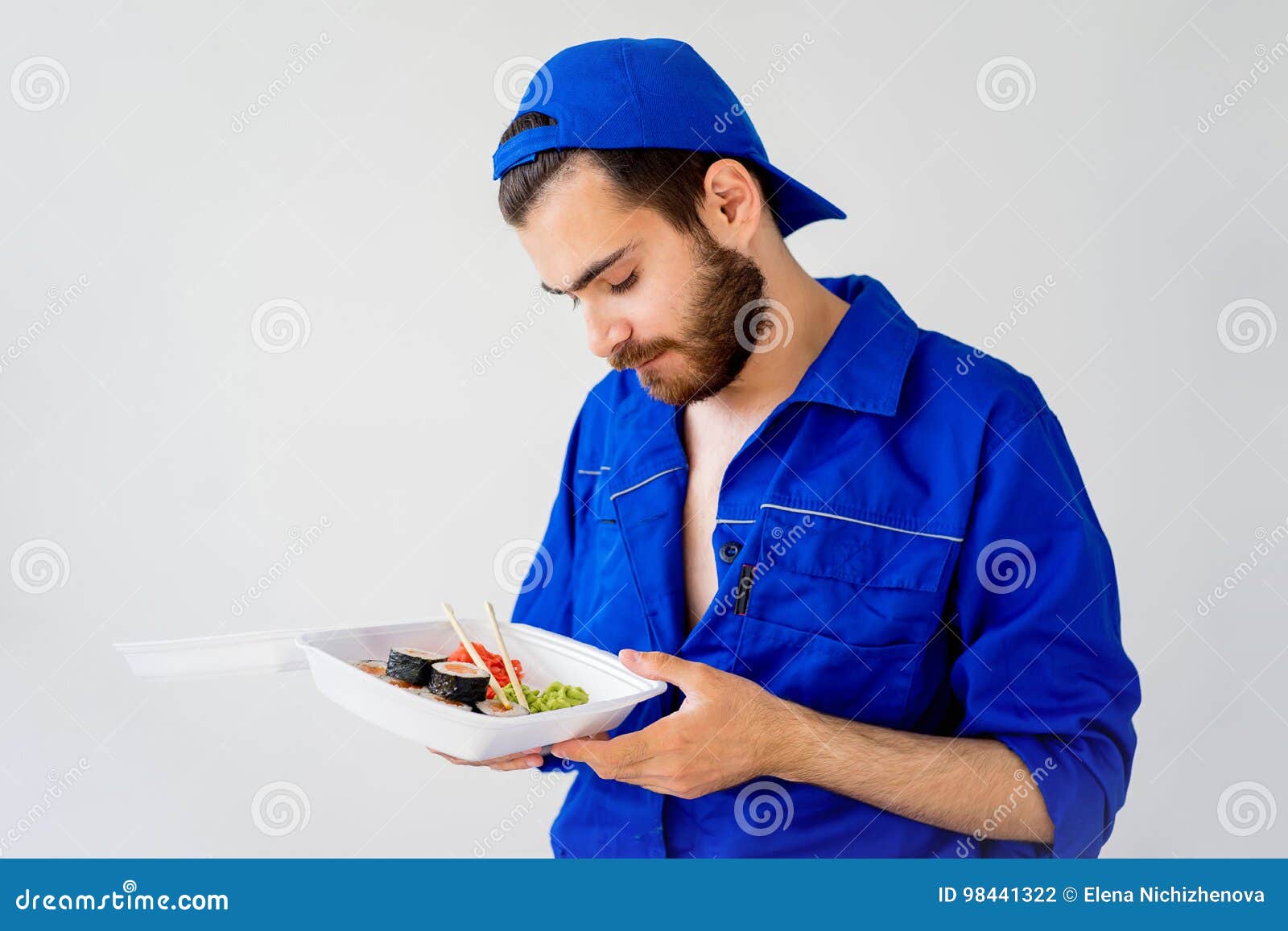 Handsome Guy Delivering Sushi Stock Photo Image of away, chinese