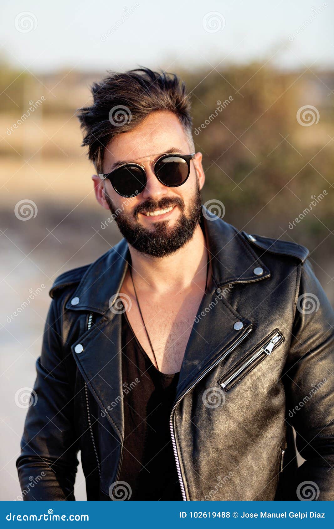 Handsome Guy with Leather Jacket Stock Photo Image of modern, jacket