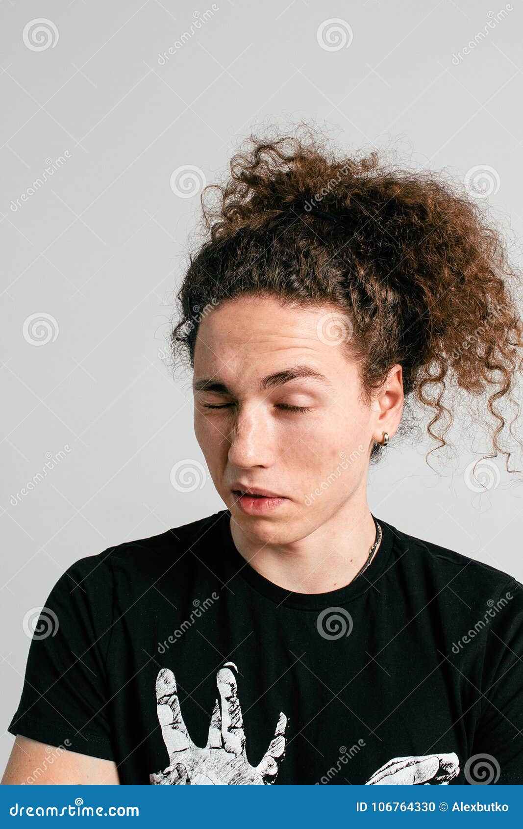 Handsome Guy Musician With Long And Curly Hair Stock Photo - Image Of  People, Actor: 106764330