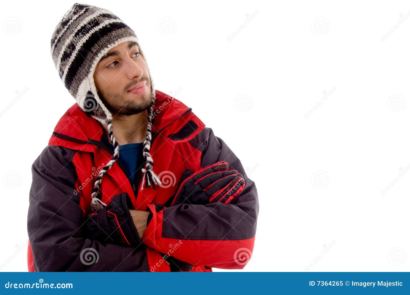 Handsome Guy Wearing Woolen Cap And Winter Jacket Stock Image Image