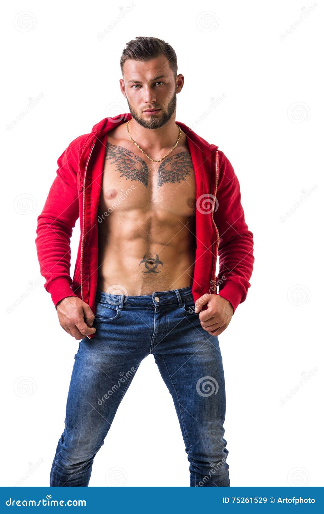 Handsome Half Naked Muscular Man Standing Isolated Stock Image Image