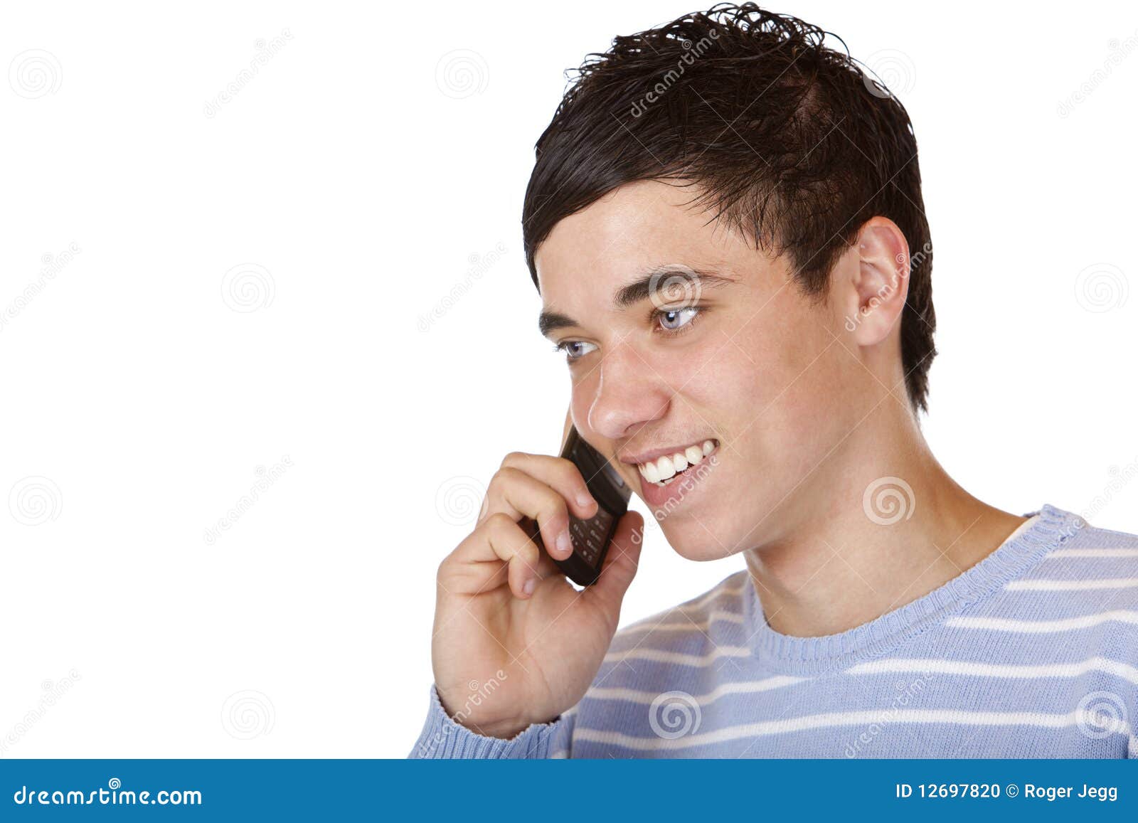 Handsome Happy Male Teenager Makes Telephone Call Stock Photo - Image ...