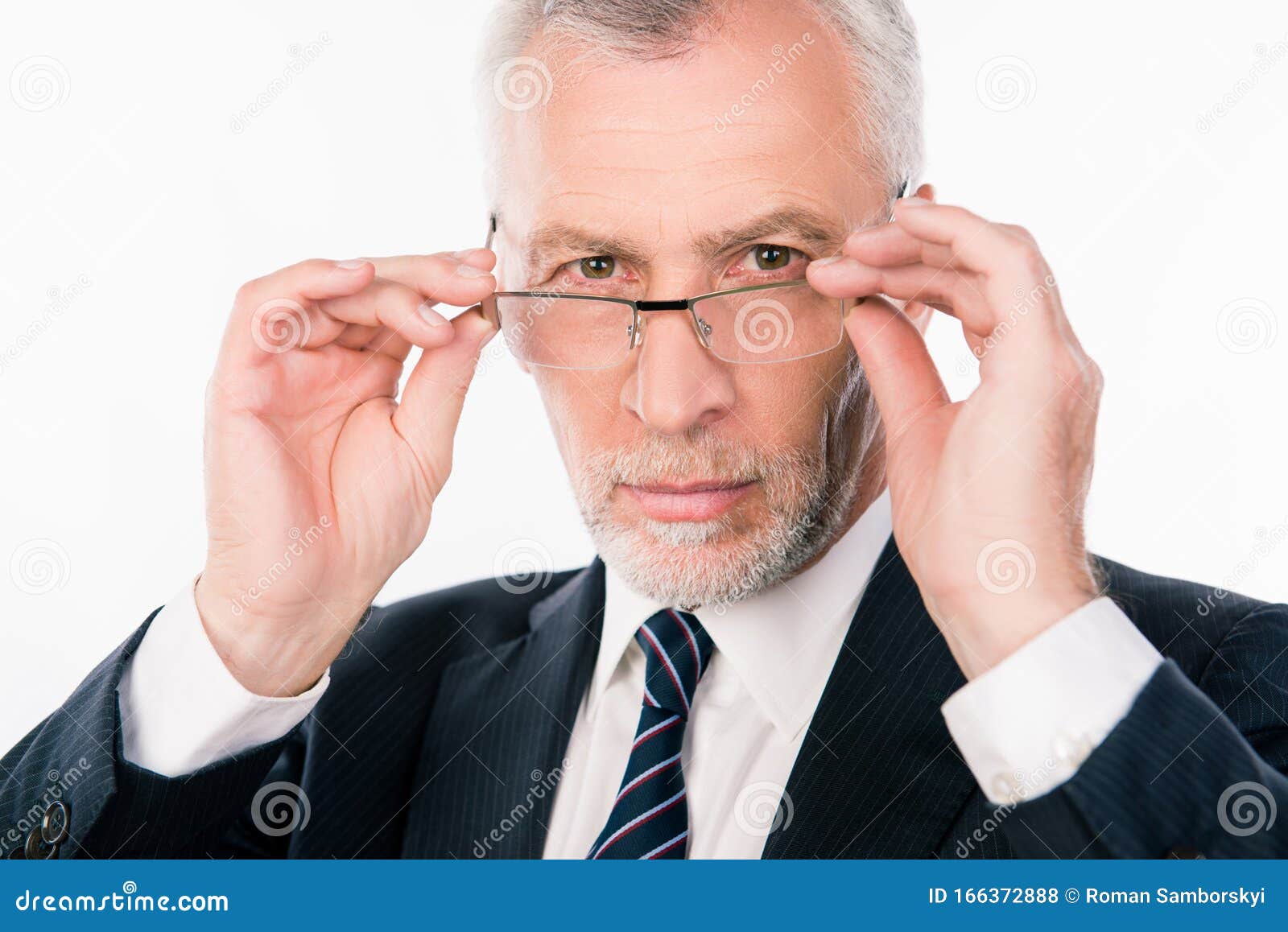 Handsome Intelligent Old Man in Business Suit Holding Glasses Stock ...