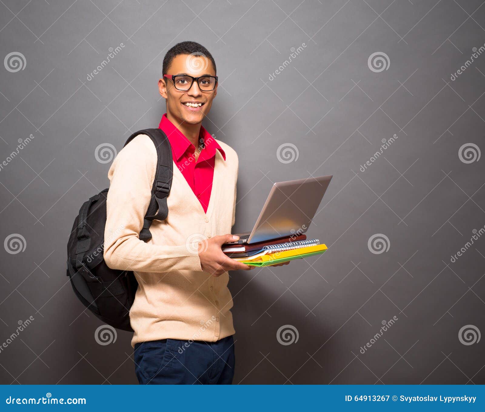 Latina Student At Computer Wearing Glasses Stock Photo 
