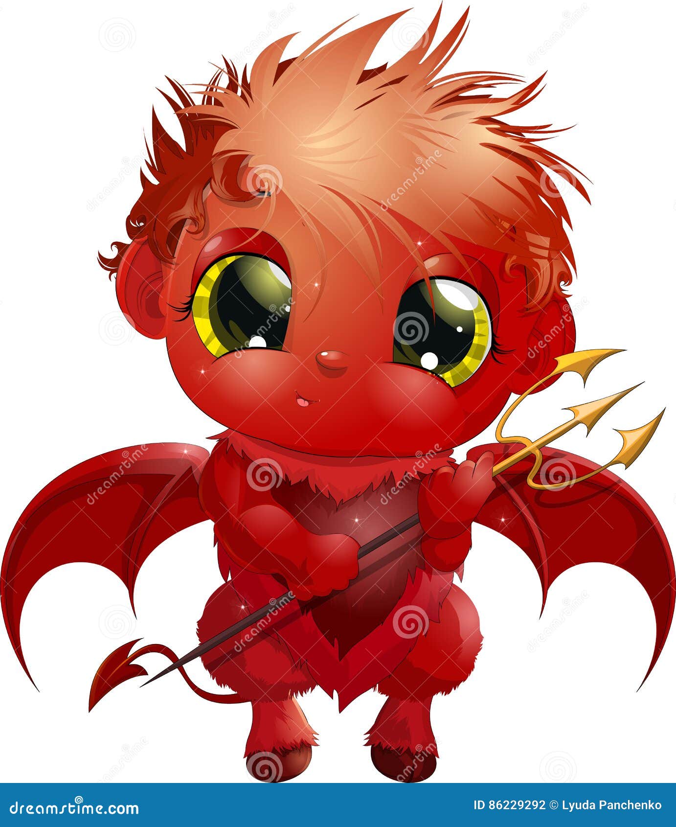 Little Red Devil Standing In Threatening Pose Isolated On White. Funny ...