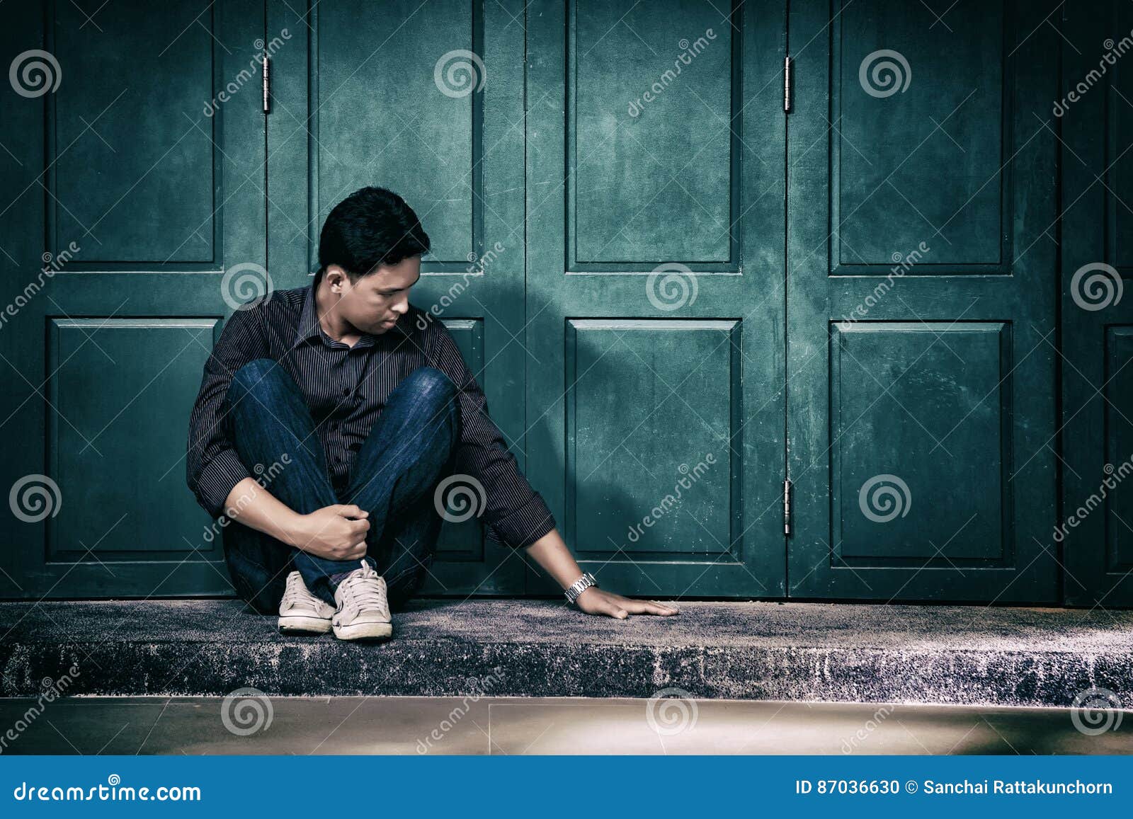 Handsome Lonely Man in Frustrated Depression Sitting Alone on Th Stock Photo  - Image of pain, dirty: 87036630
