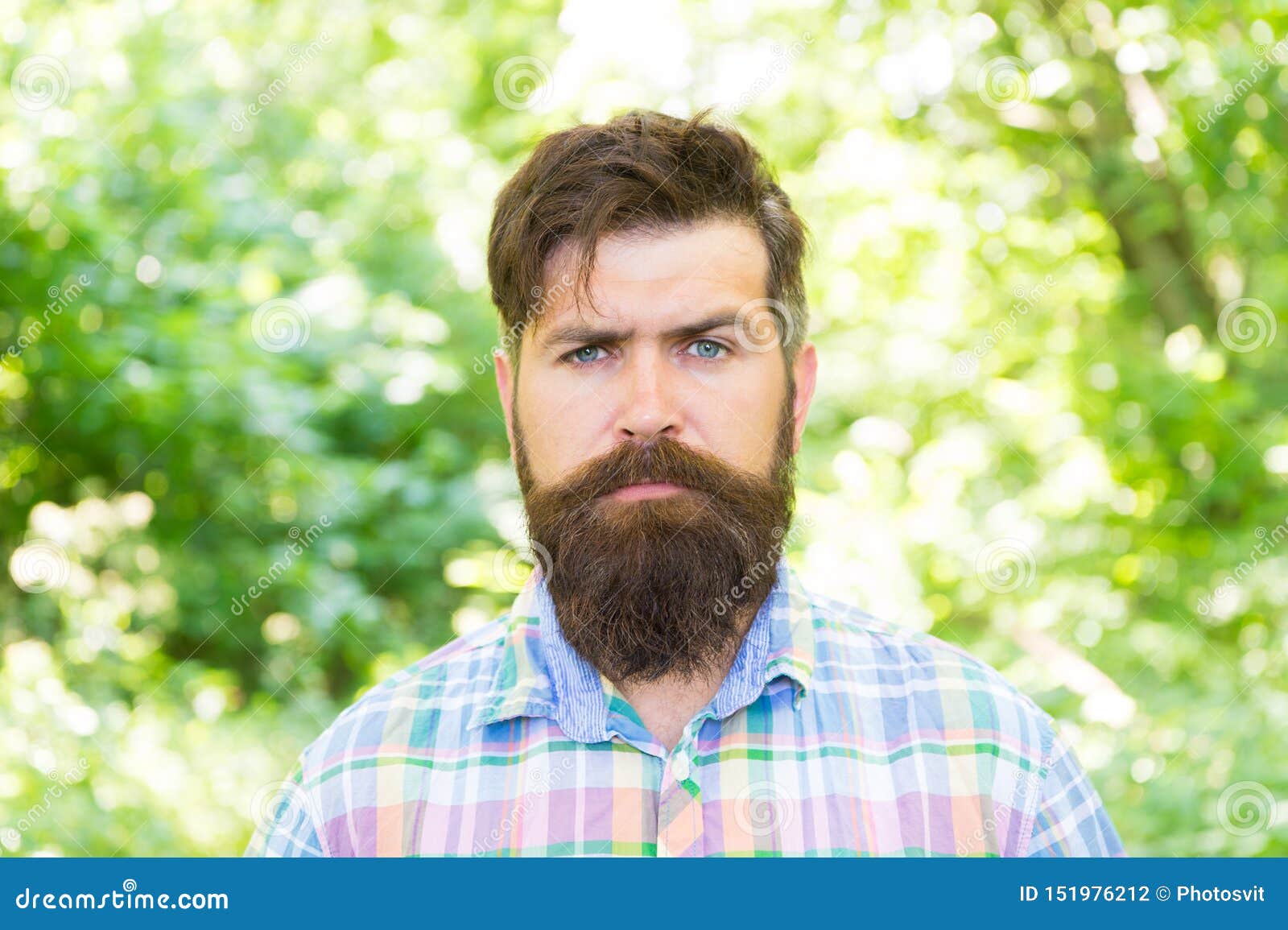 Handsome Lumberjack. Man Beard and Mustache in Summer Forest. Hike and ...