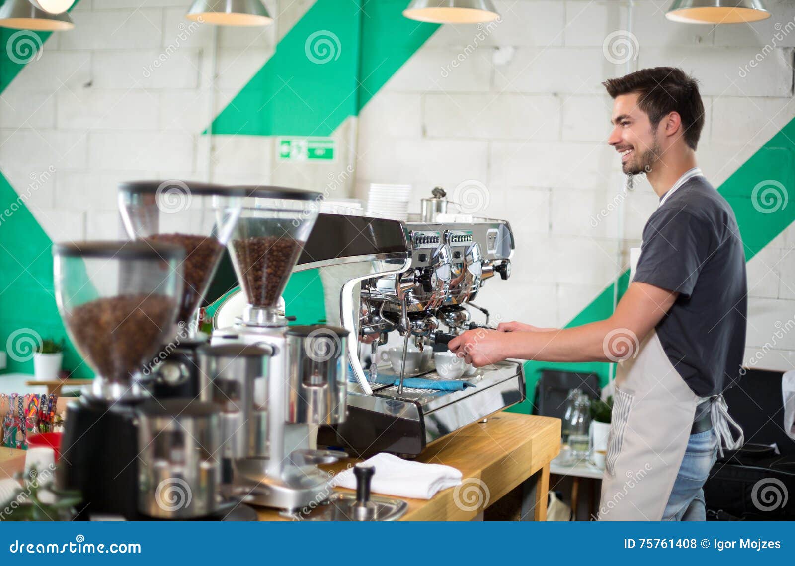 Handsome Male Barista Making Coffee Stock Photo Image of caffeine