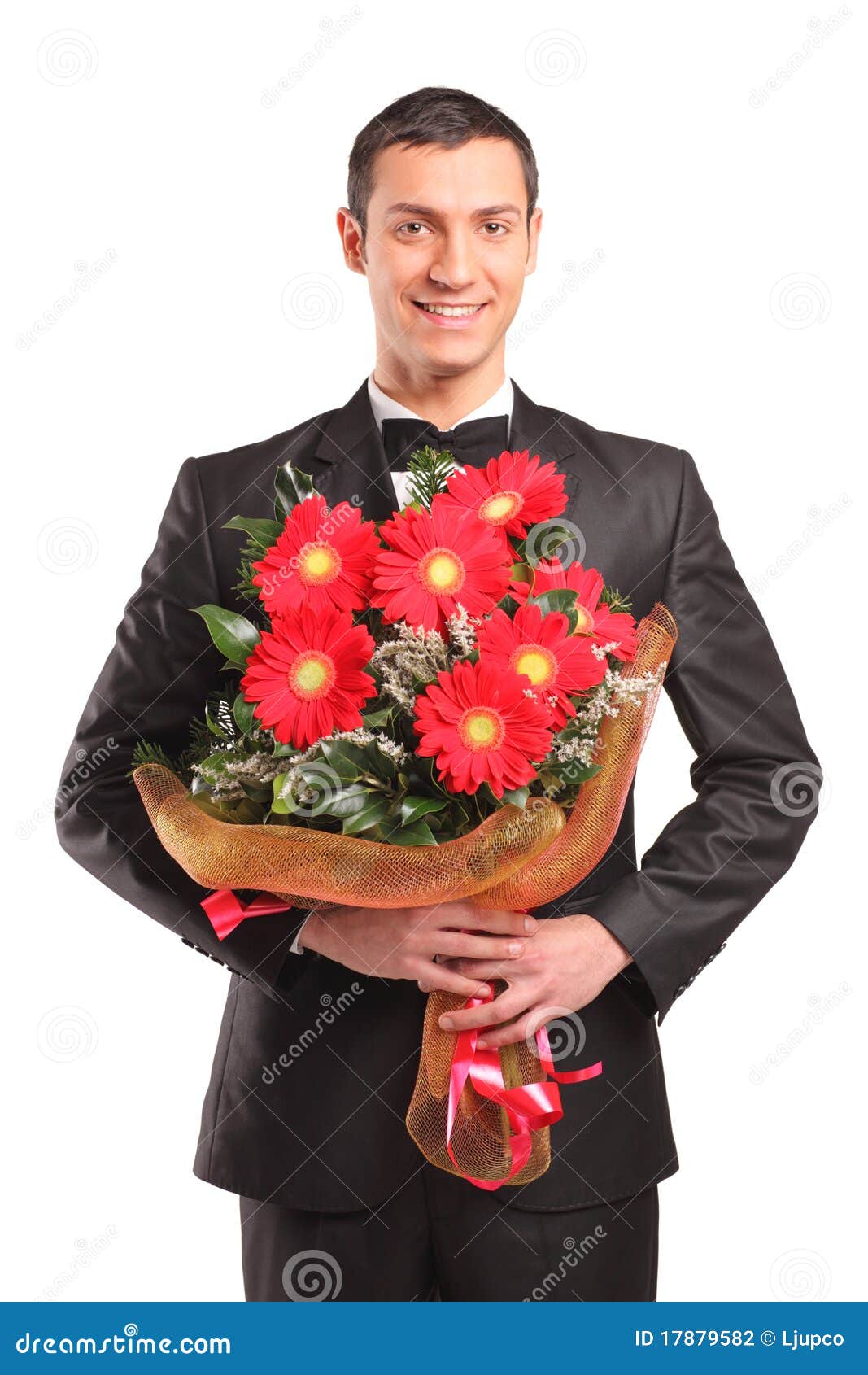 Handsome Male with a Bouquet of Flowers Stock Photo - Image of formal ...