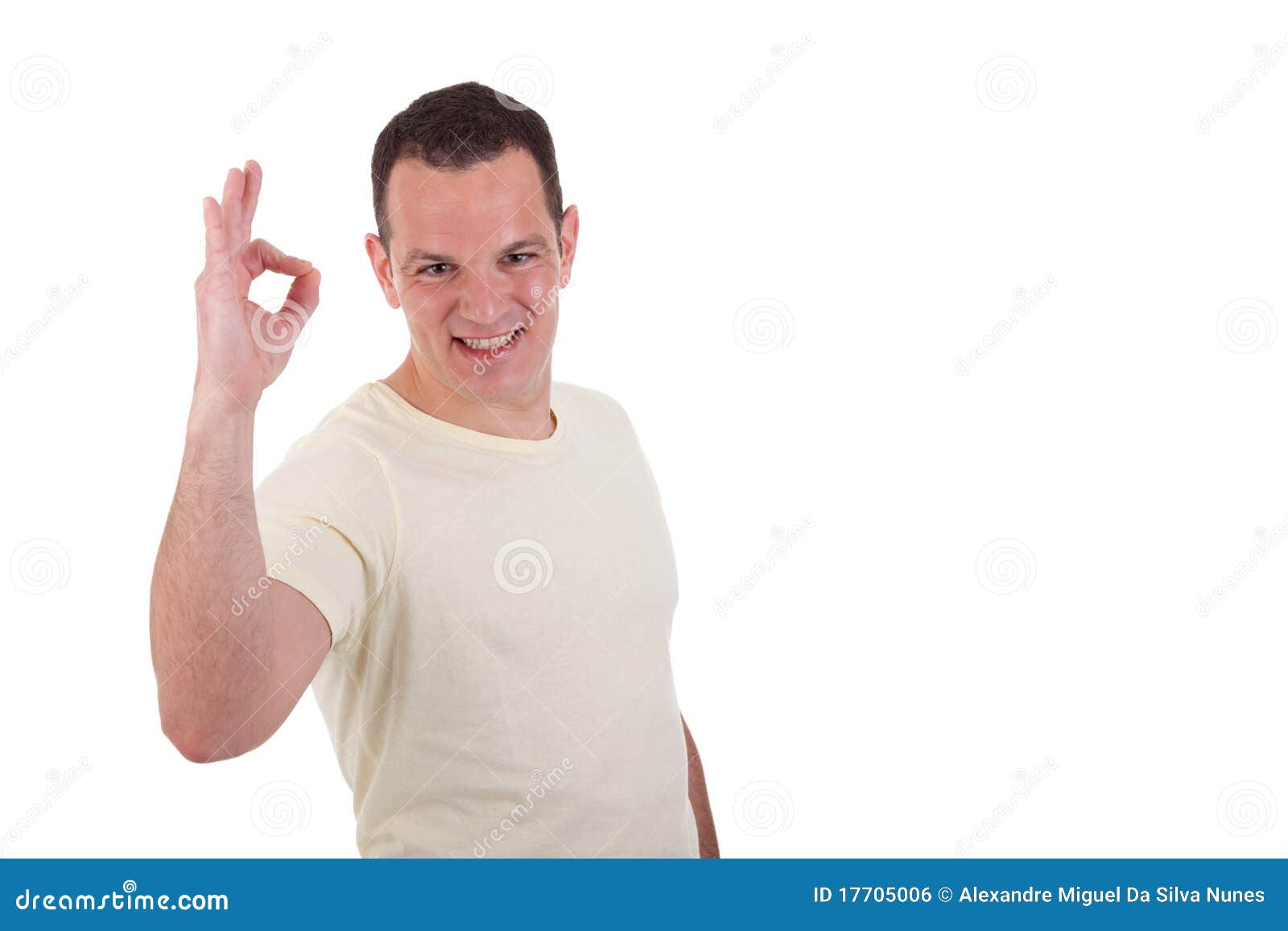 Handsome Man with Arm Raised in Ok Sign, Stock Photo Image of adult