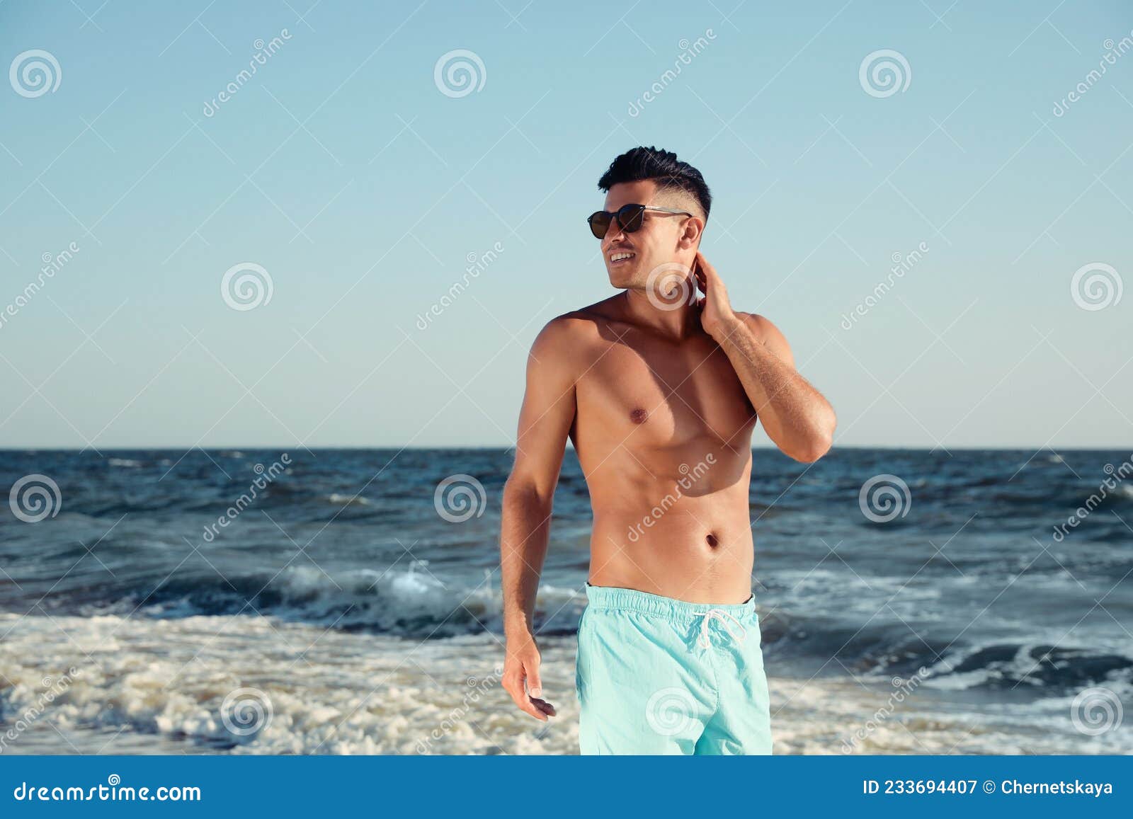 Handsome Man with Attractive Body on Beach Stock Image - Image of model ...