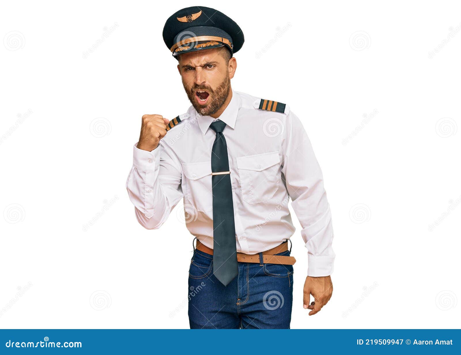 Handsome Man with Beard Wearing Airplane Pilot Uniform Angry and Mad ...