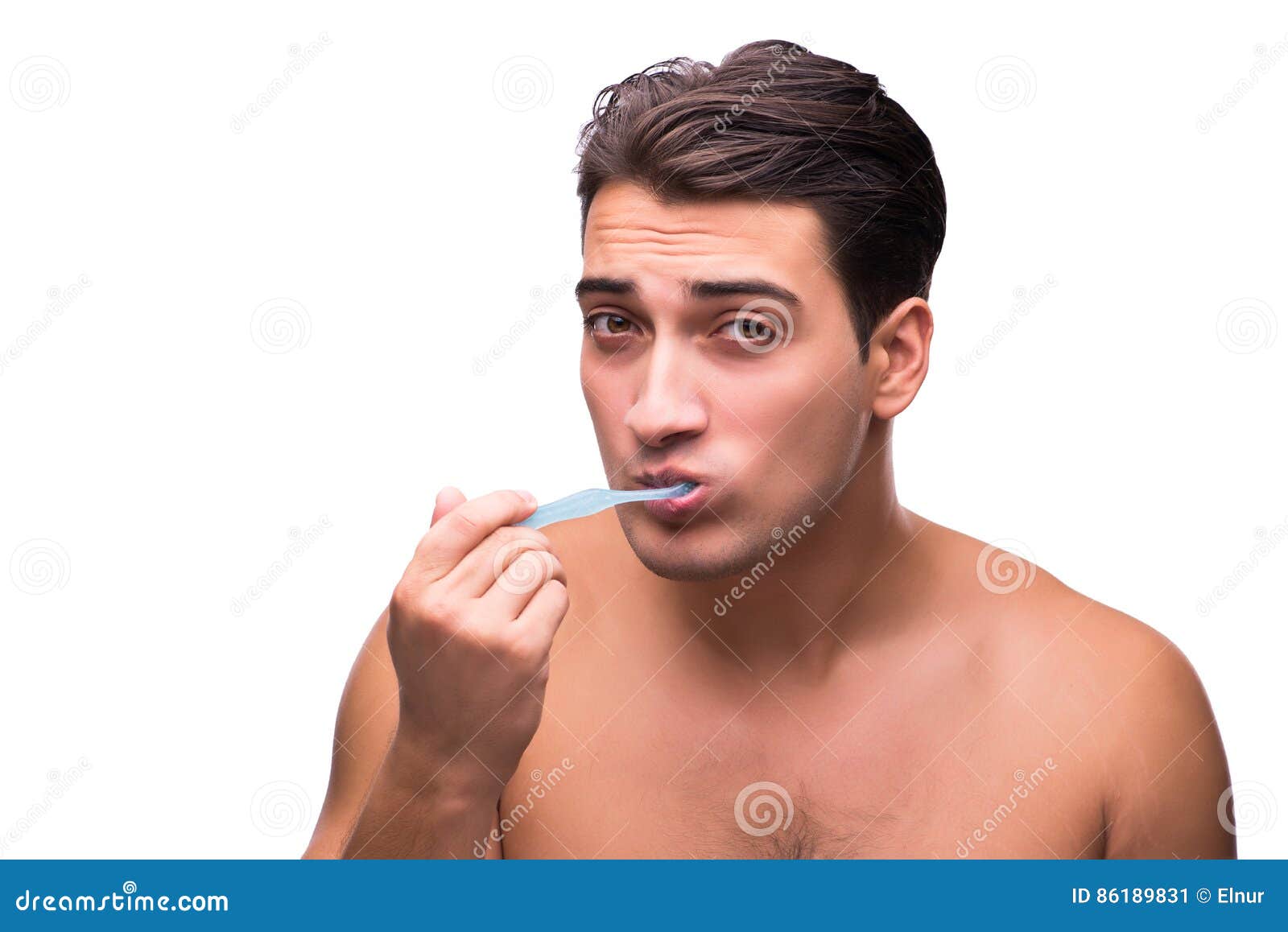 The Handsome Man Brushing His Teeth Isolated on White Stock Image
