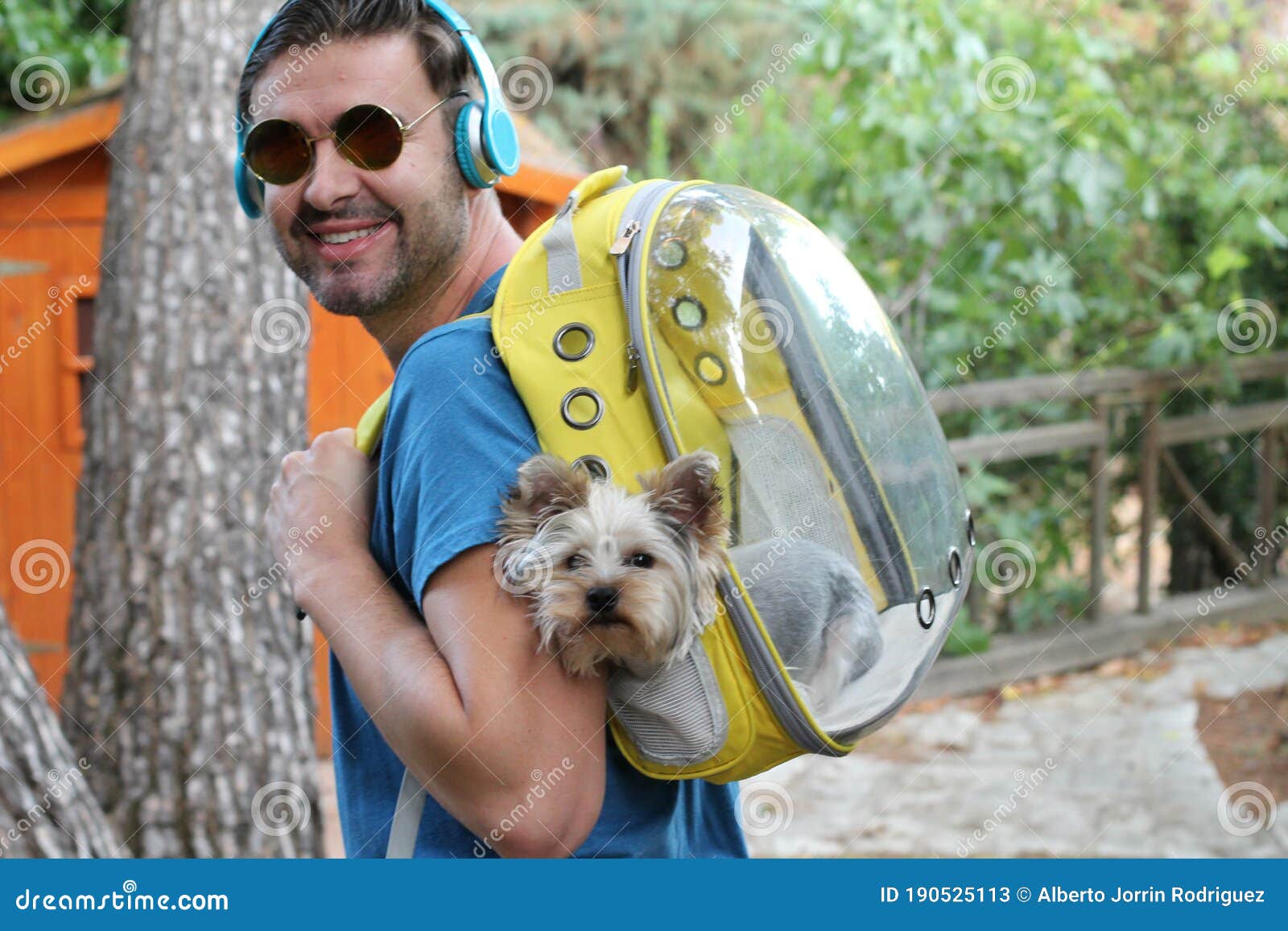 Handsome Man Carrying Dog in a Backpack Stock Image Image of handsome