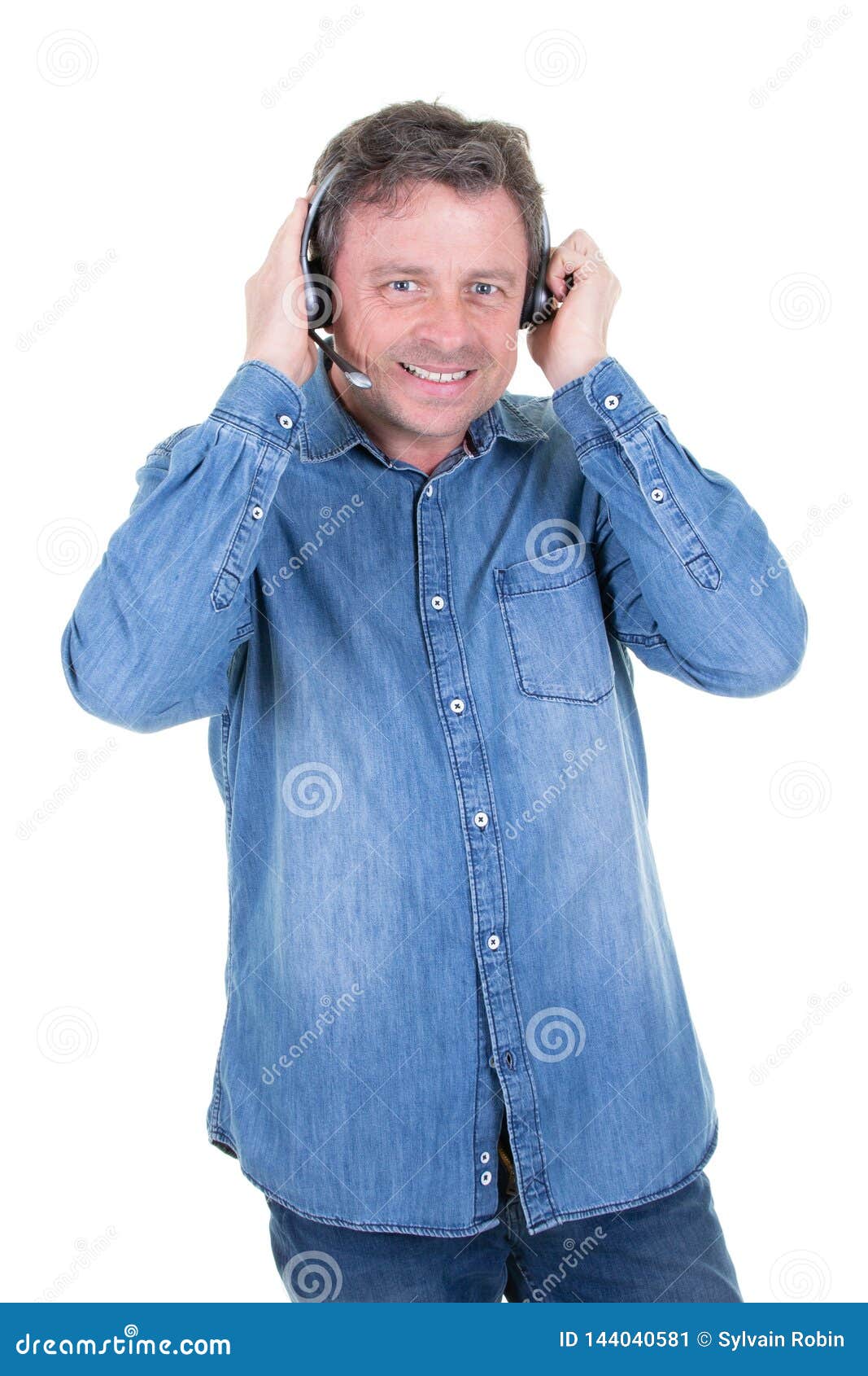 Handsome Man Customer Service Operator Wearing a Headset Stock Image
