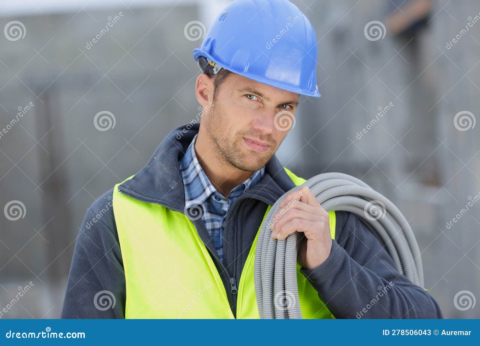Handsome Man Electrician Wiring Cable Outdoors Stock Image Image of person, manualworker