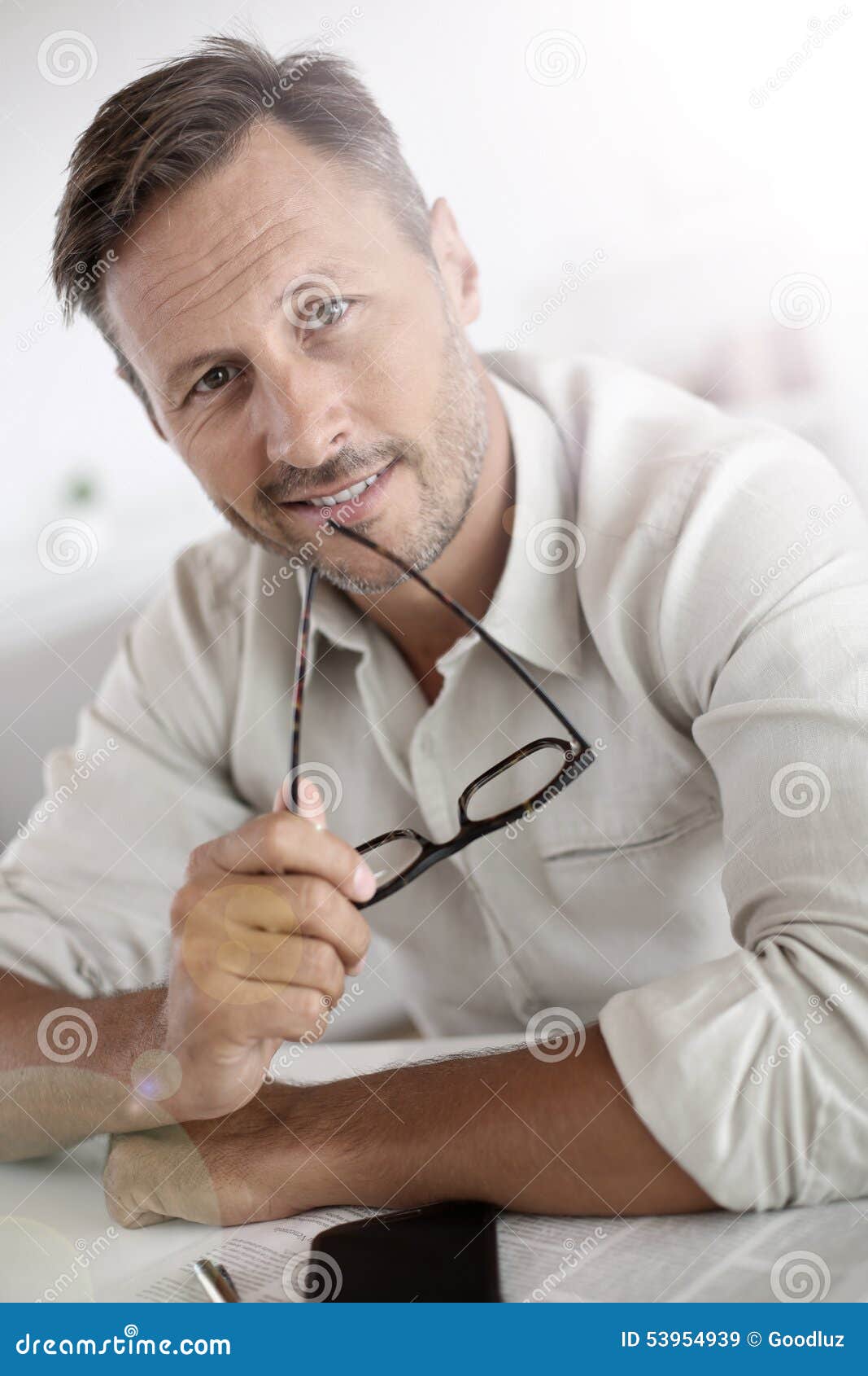 Handsome Man with Eyeglasses Taking Break Stock Image Image of