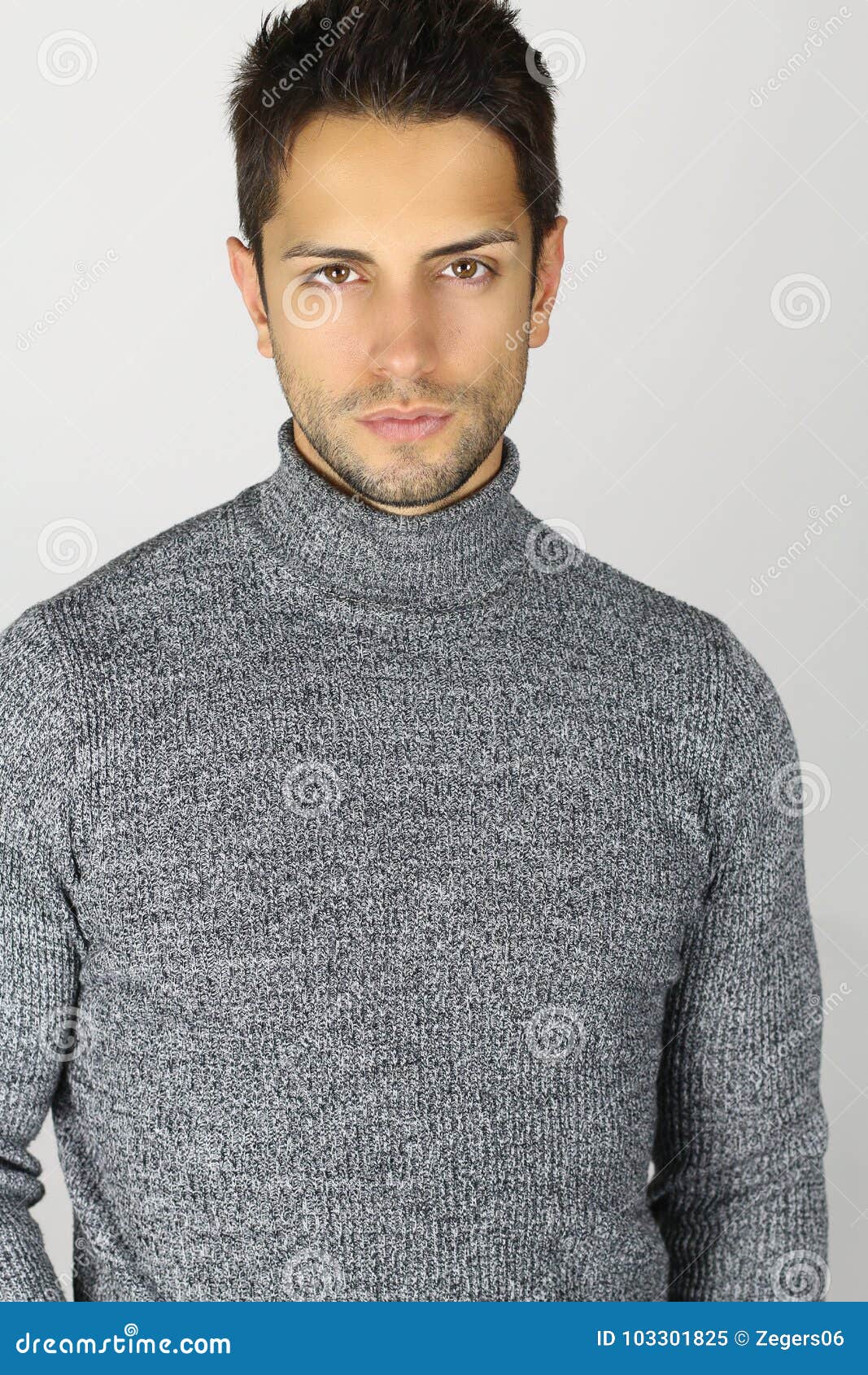 Handsome Man in a Gray Turtleneck Stock Image - Image of young ...
