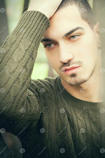 Handsome Man Green Eyes and Short Hair Stock Image - Image of ...