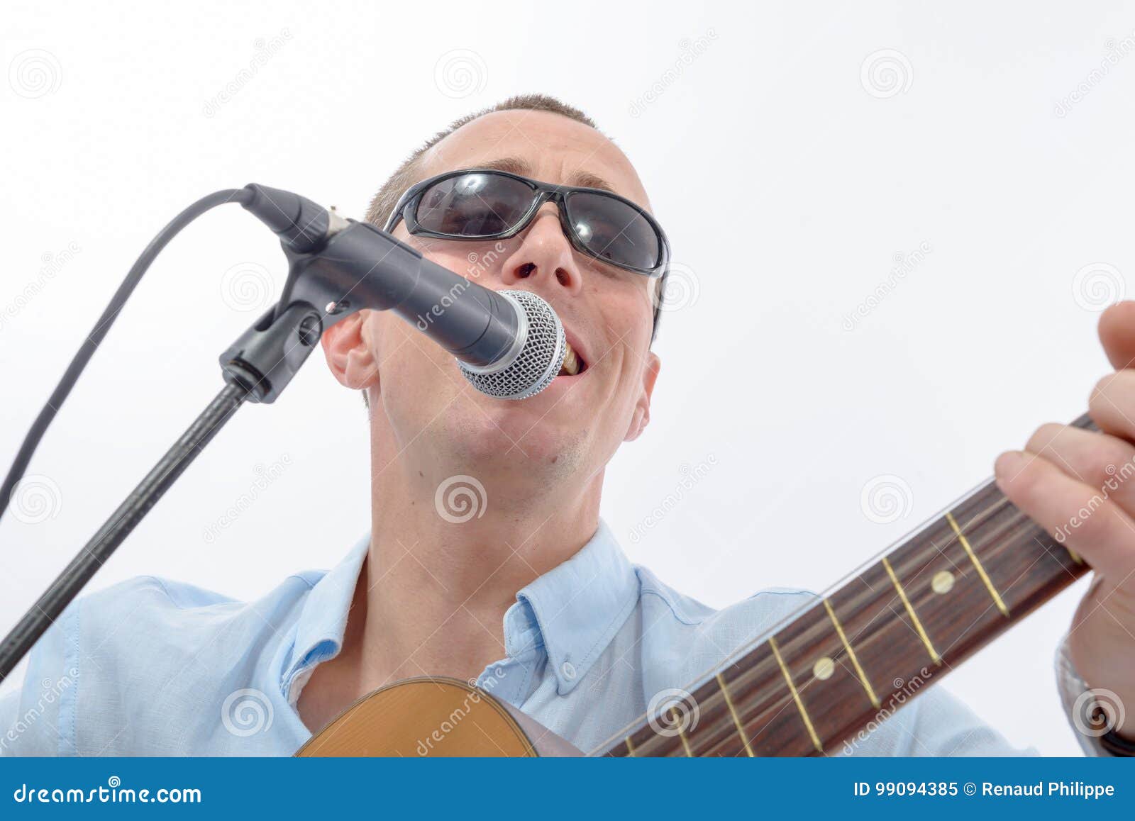 Handsome Man with Guitar and Sunglasses, Singing Stock Image Image of
