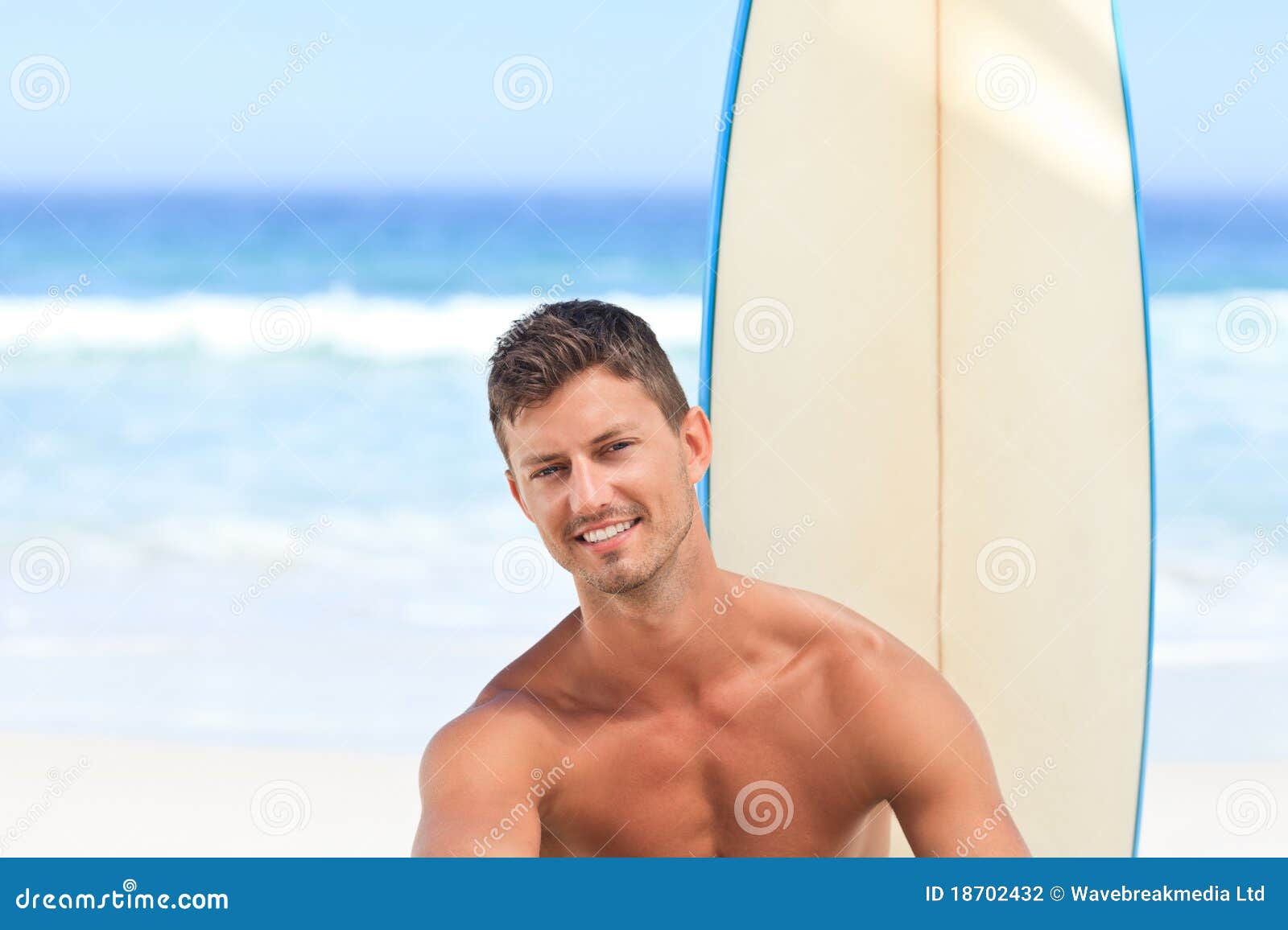 Handsome Man with His Surfboard Stock Photo - Image of male ...