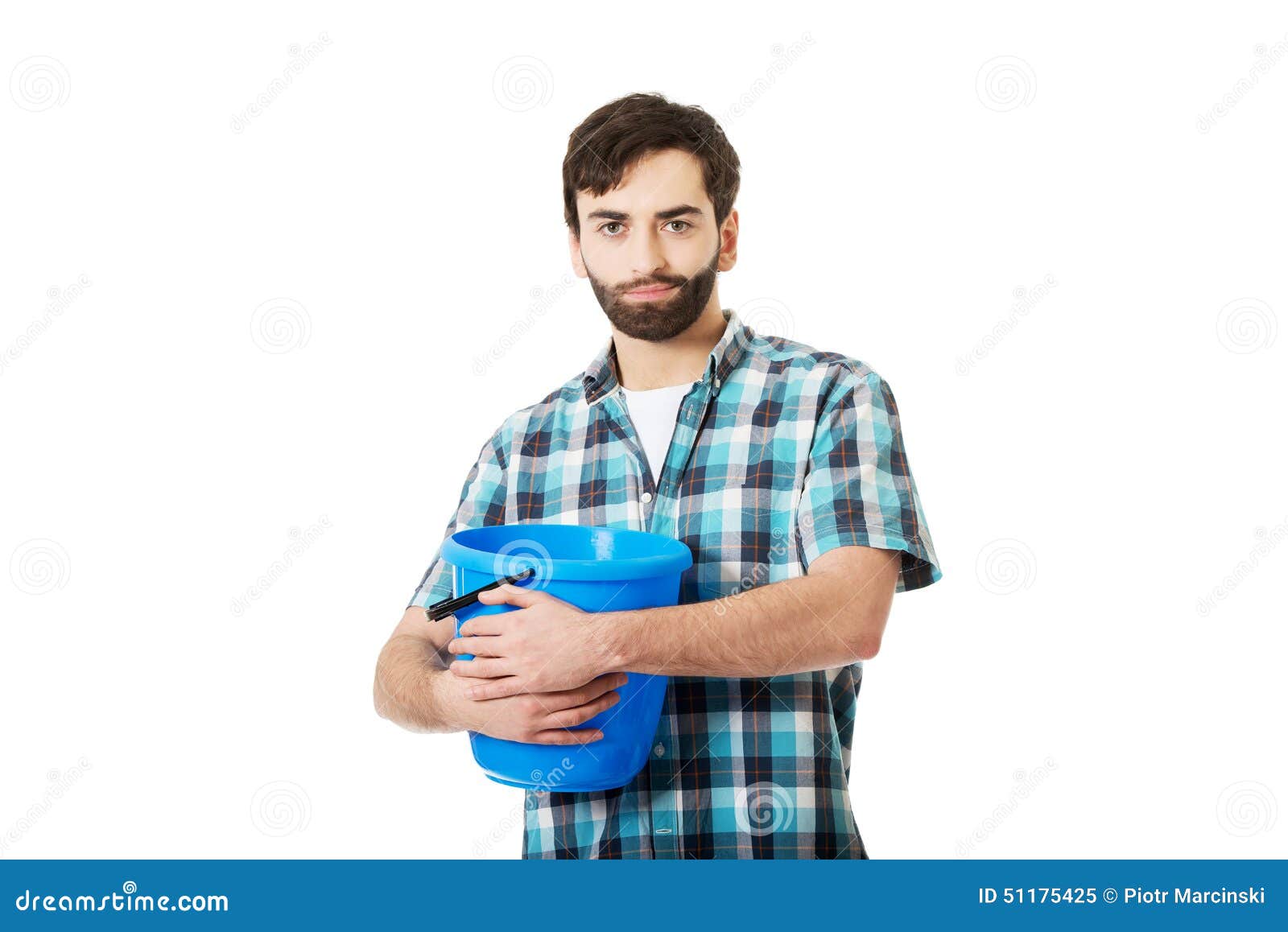 Handsome Man Holding Plastic Bucket. Stock Image Image of beard