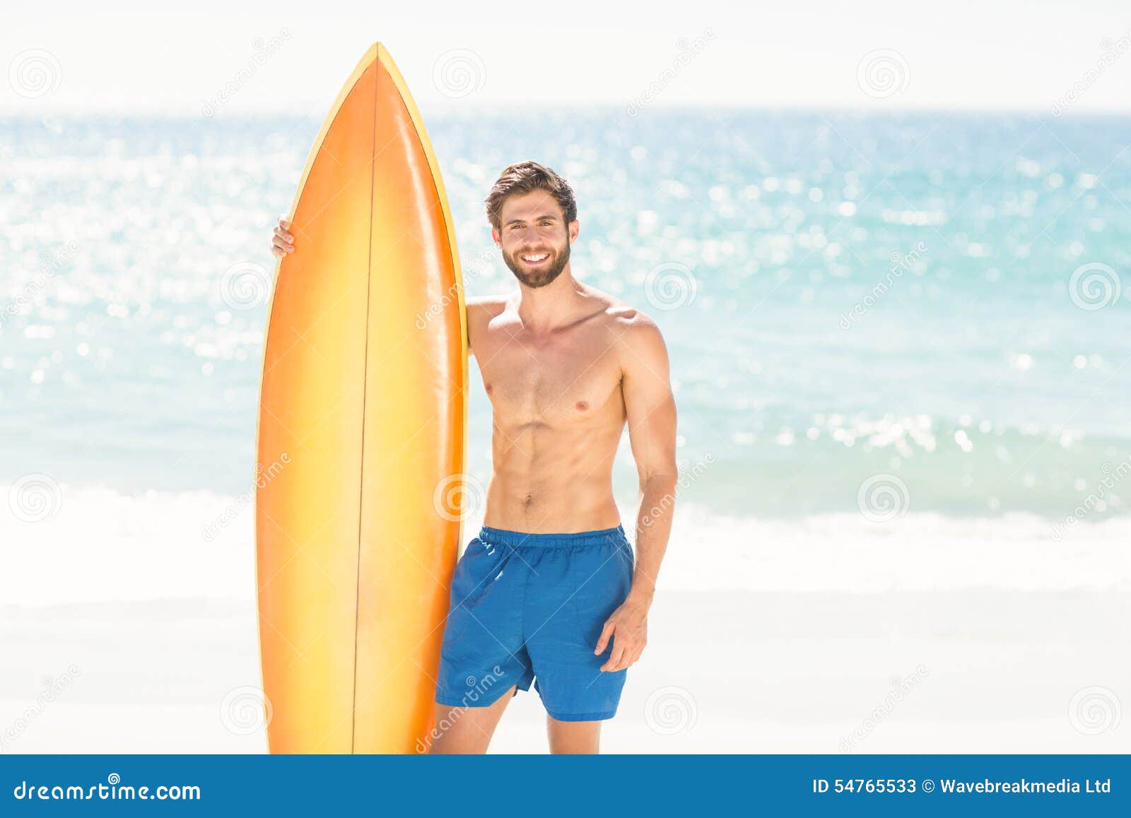 Handsome Man Holding Surfboard Stock Image - Image of smiling, short ...