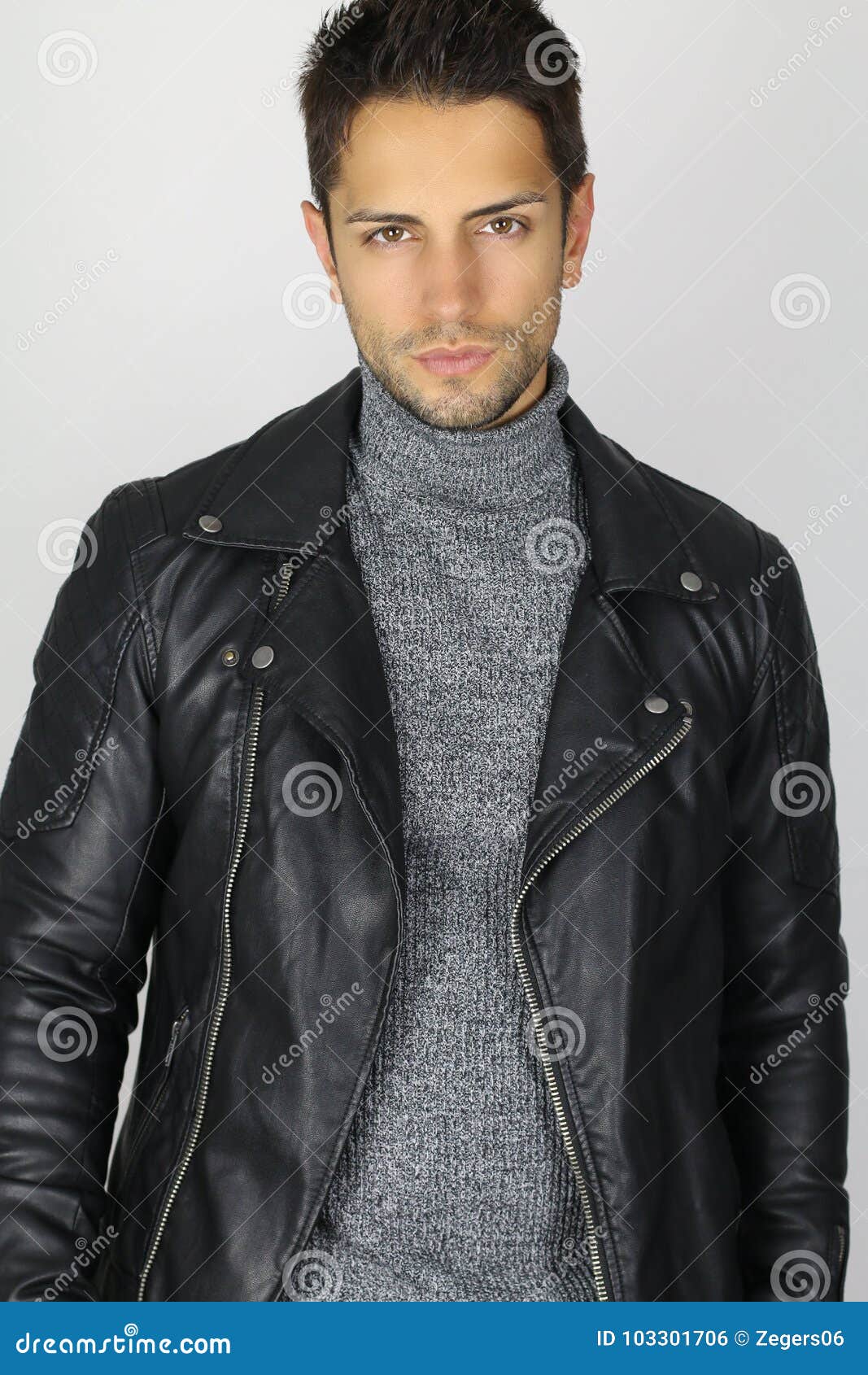 Handsome Man in Leather Jacket Stock Photo - Image of isolated ...